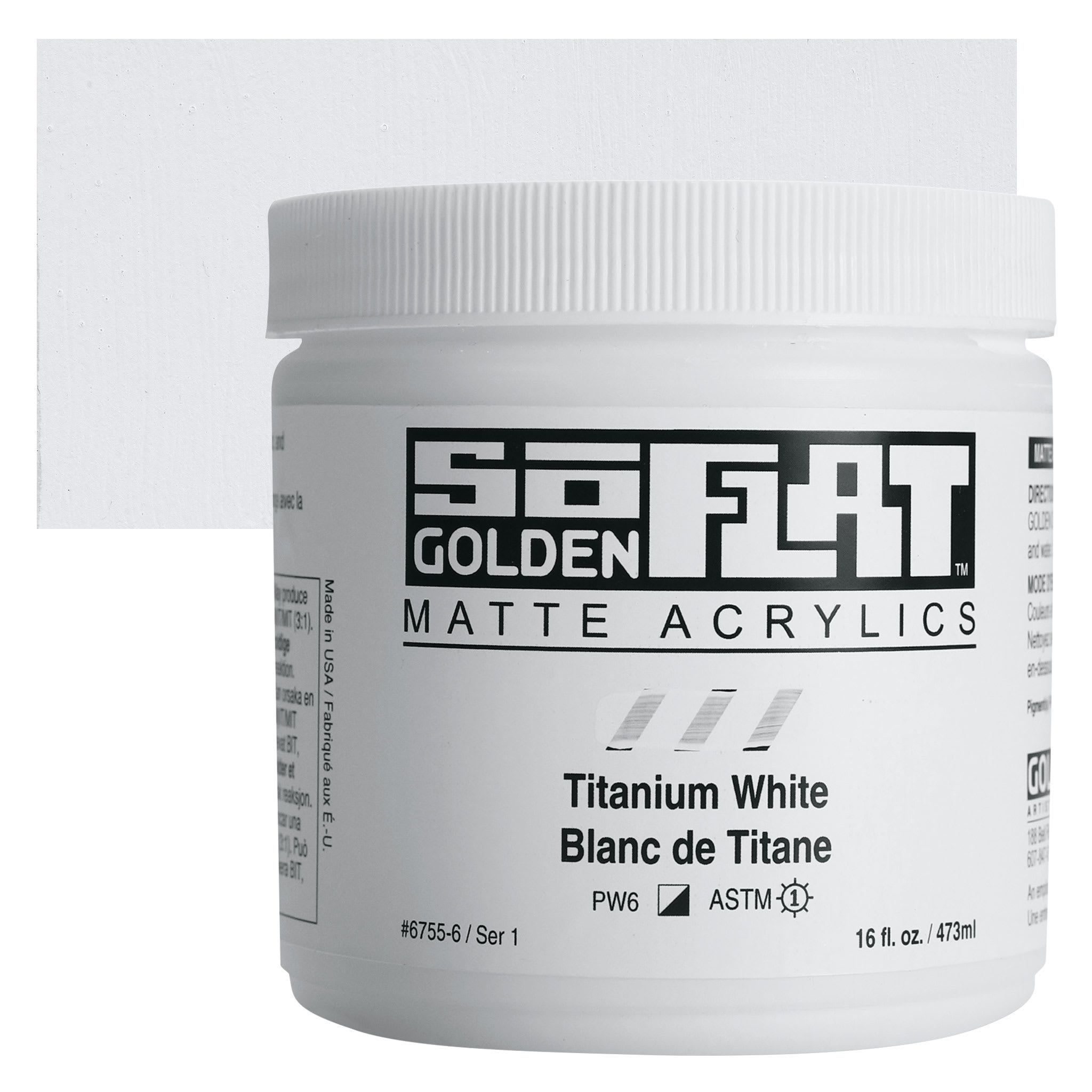 Golden SoFlat Matte Acrylic Paint - Titanium White, 473 ml, Jar