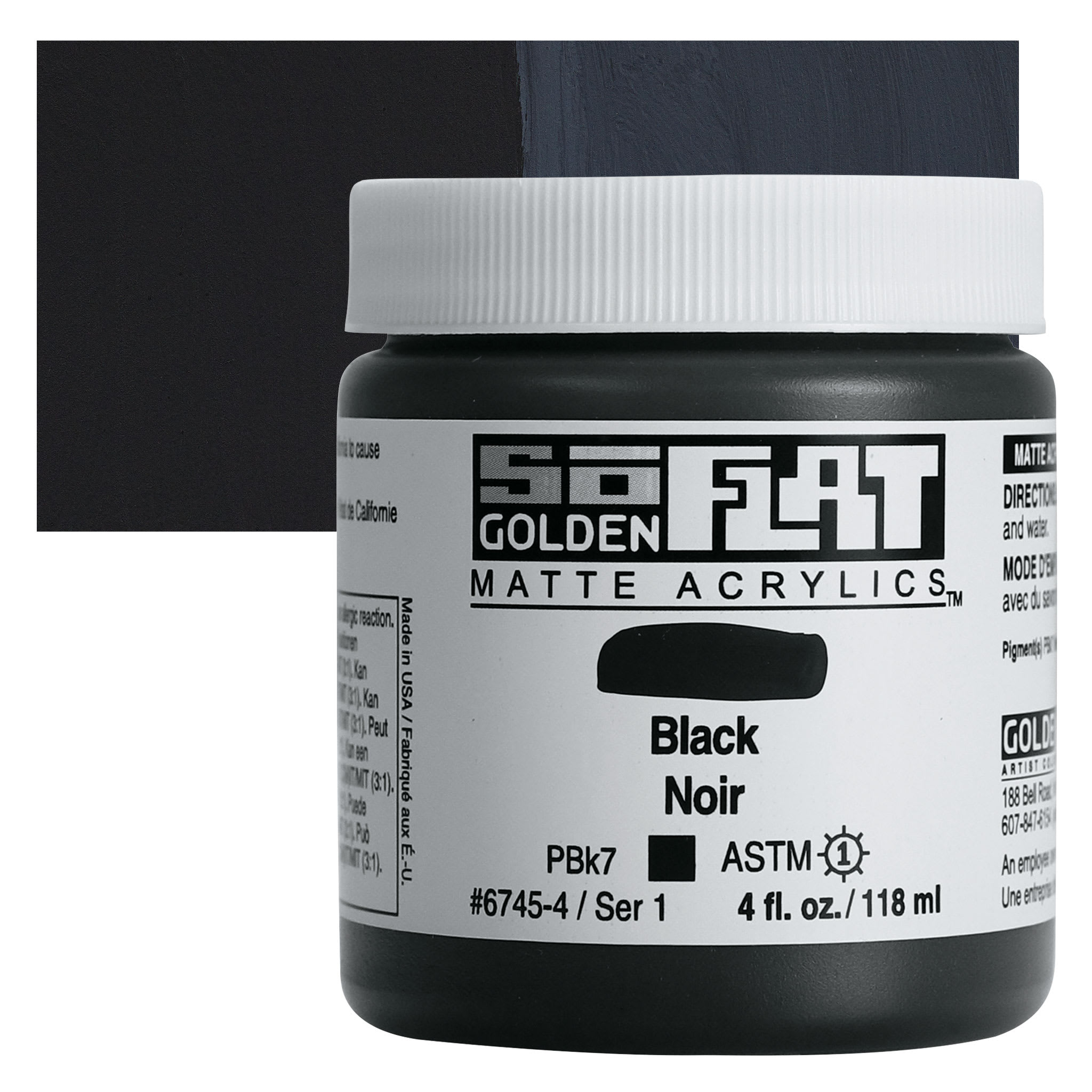 Golden SoFlat Matte Acrylic Paint - Black, 118 ml, Jar