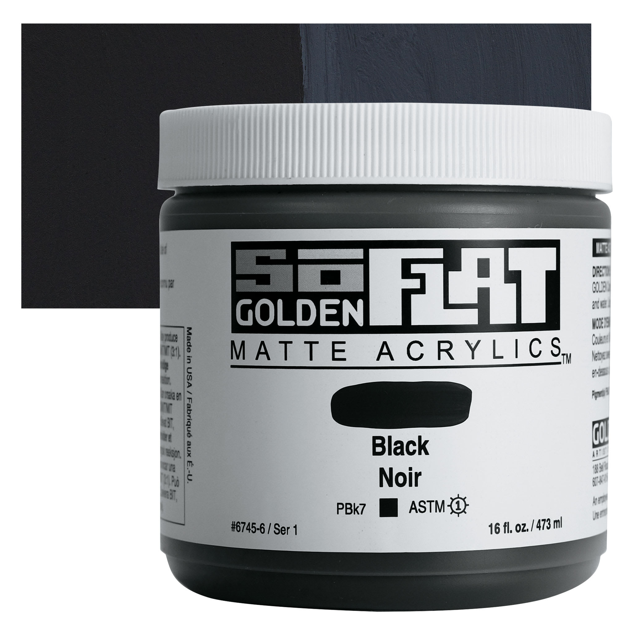 Golden SoFlat Matte Acrylic Paint - Black, 473 ml, Jar