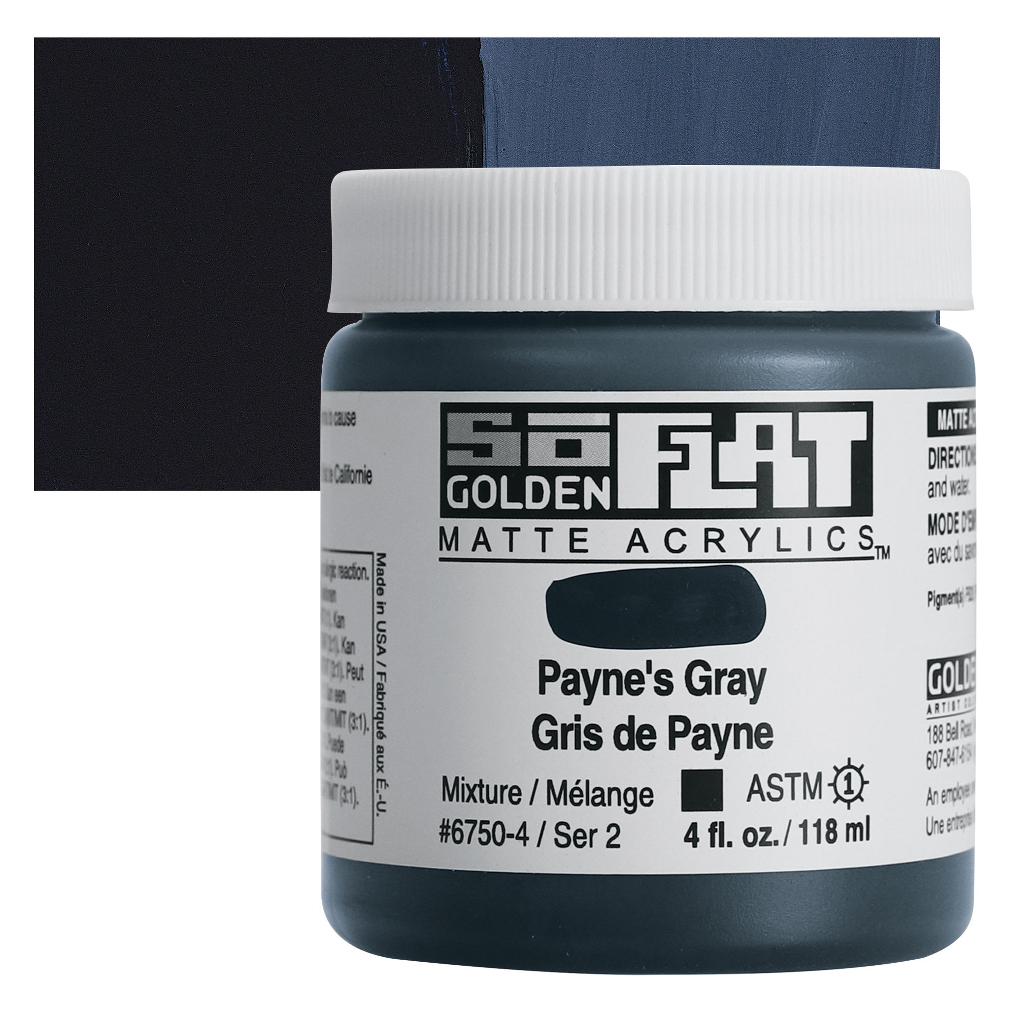 Golden SoFlat Matte Acrylic Paint - Payne's Gray, 118 ml, Jar