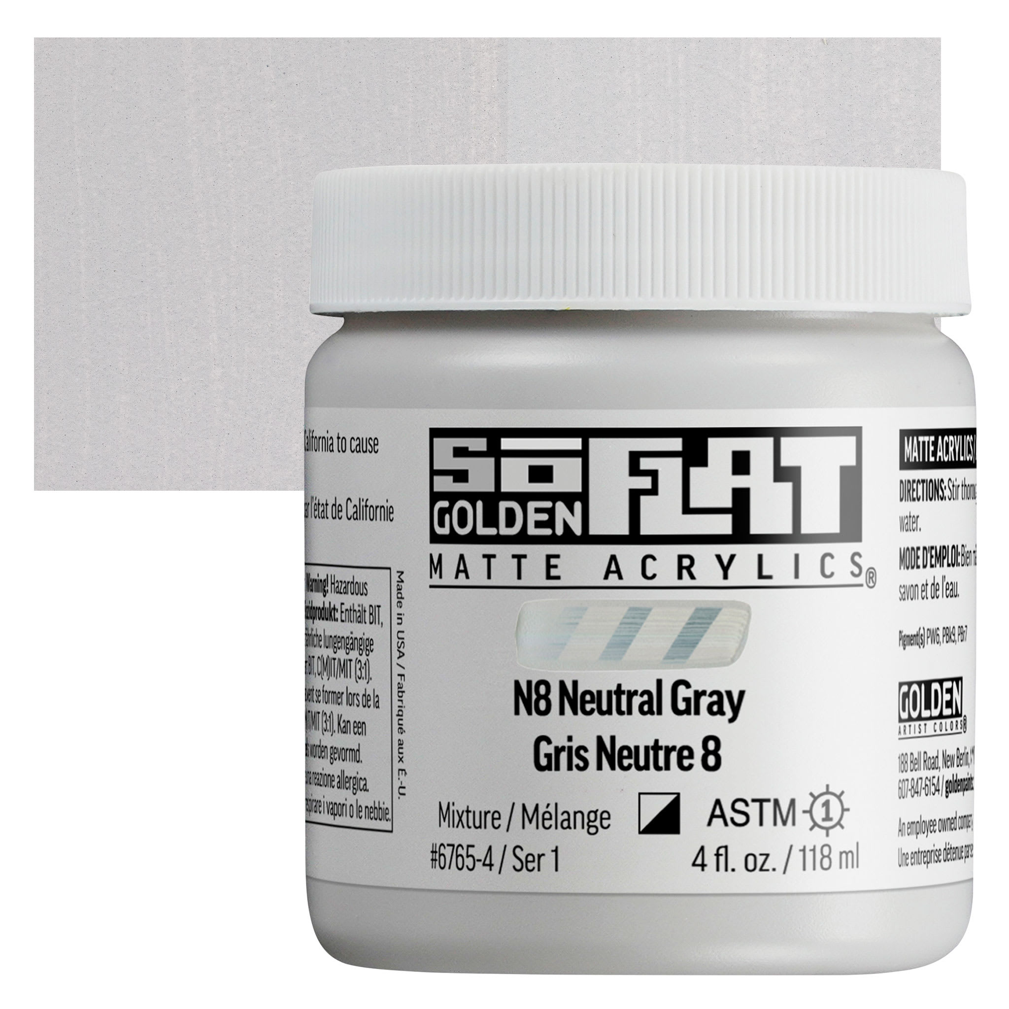 Golden SoFlat Matte Acrylic Paint - N8 Neutral Gray, 118 ml, Jar