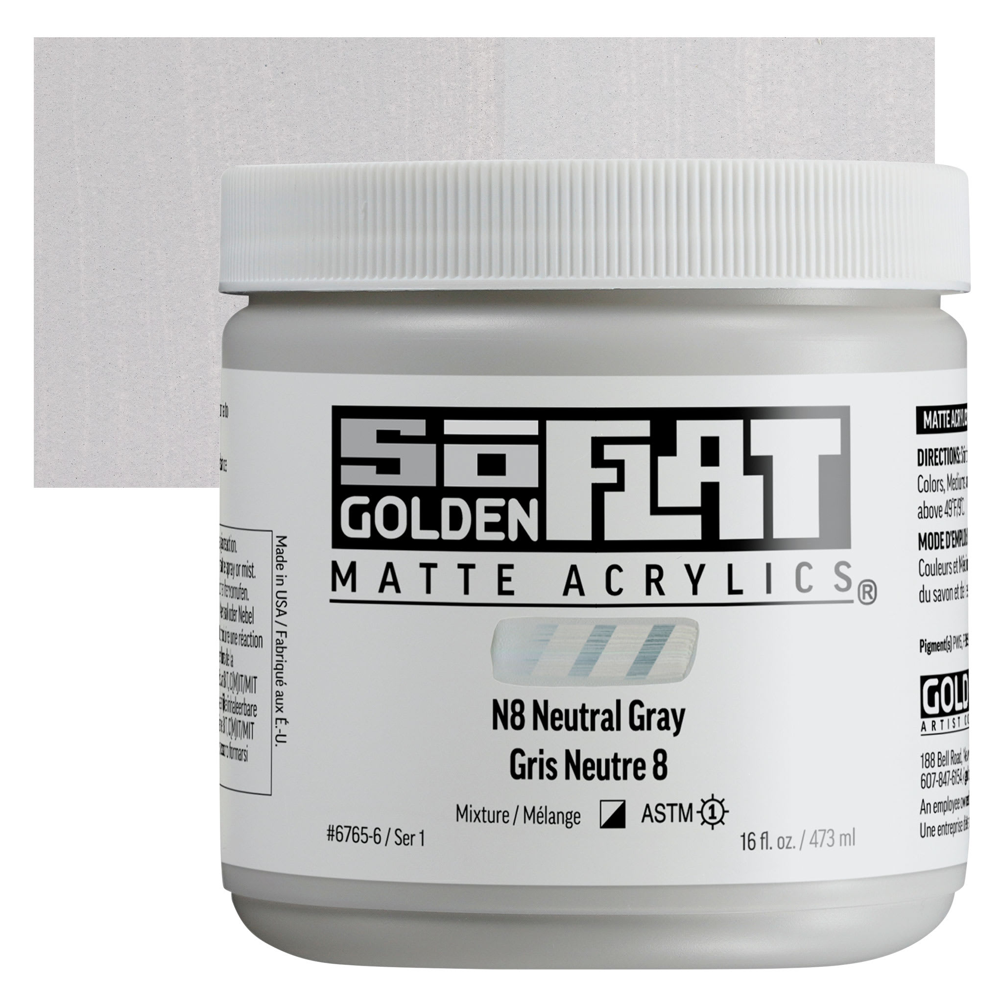 Golden SoFlat Matte Acrylic Paint - N8 Neutral Gray, 473 ml, Jar