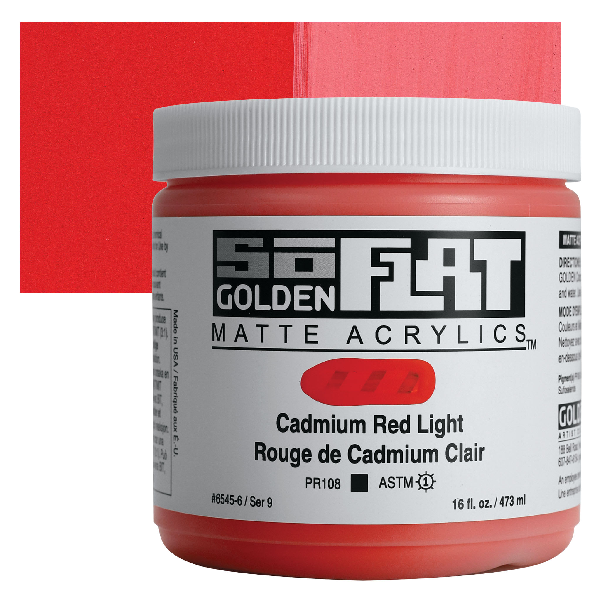 Golden SoFlat Matte Acrylic Paint - Cadmium Red Light, 473 ml, Jar