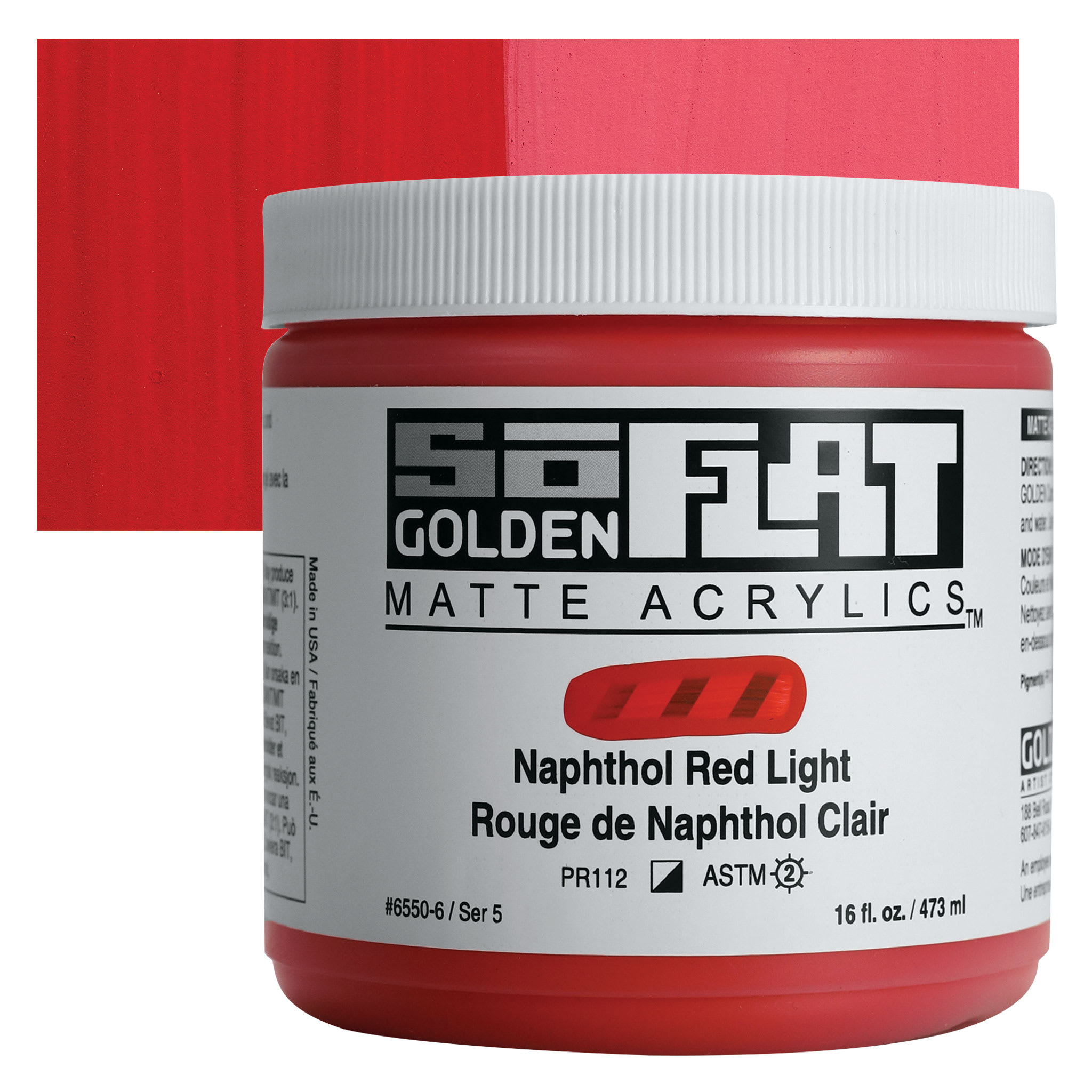 Golden SoFlat Matte Acrylic Paint - Naphthol Red Light, 473 ml, Jar