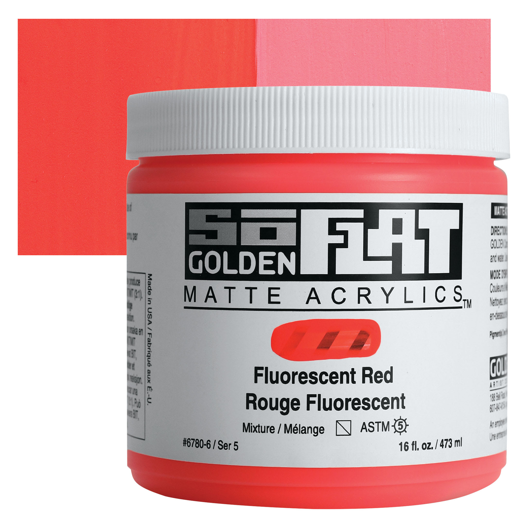 Golden SoFlat Matte Acrylic Paint - Fluorescent Red, 473 ml, Jar