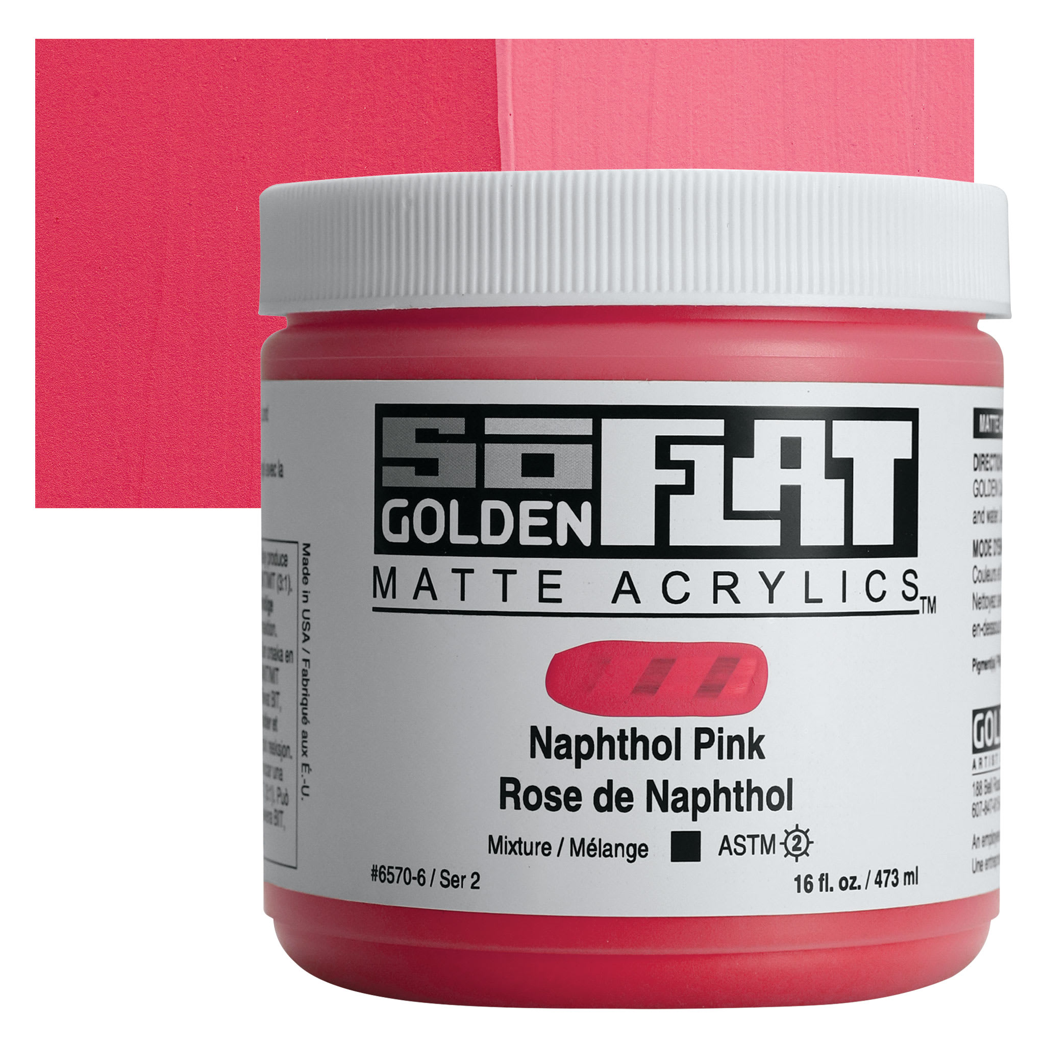 Golden SoFlat Matte Acrylic Paint - Naphthol Pink, 473 ml, Jar