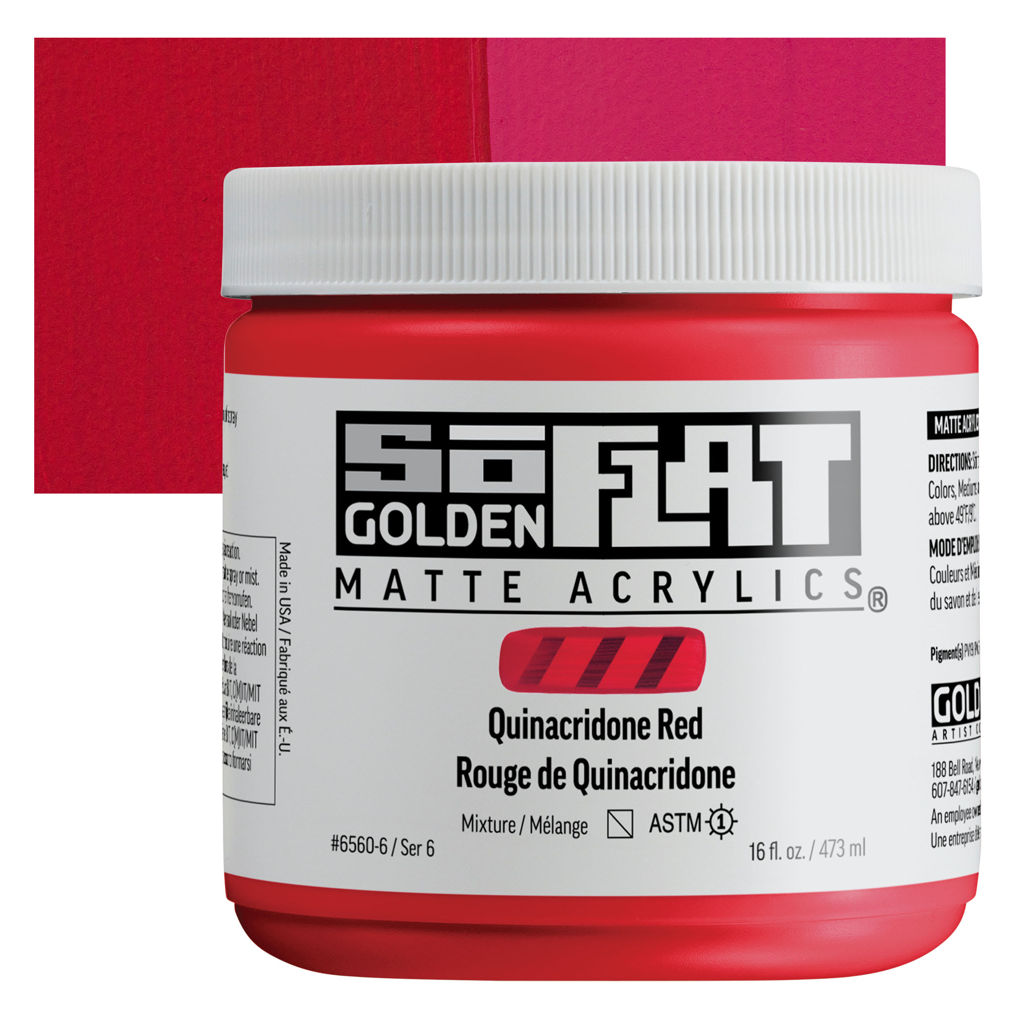 Golden SoFlat Matte Acrylic Paint - Quinacridone Red, 118 ml, Jar
