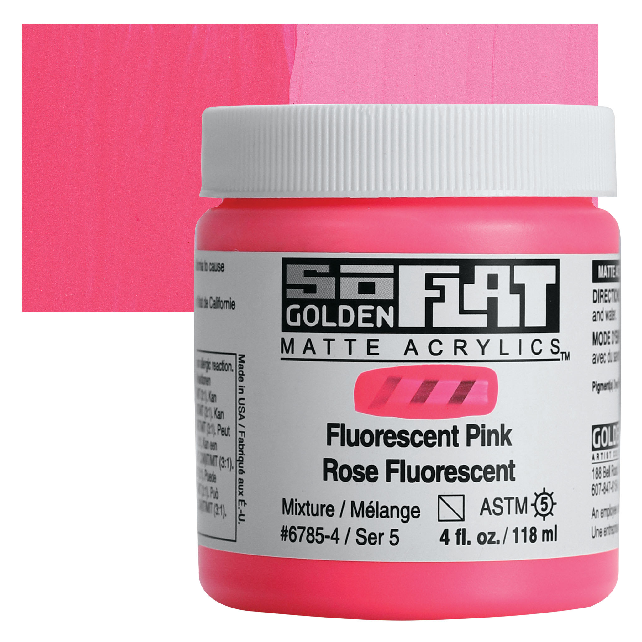 Golden SoFlat Matte Acrylic Paint - Fluorescent Pink, 118 ml, Jar