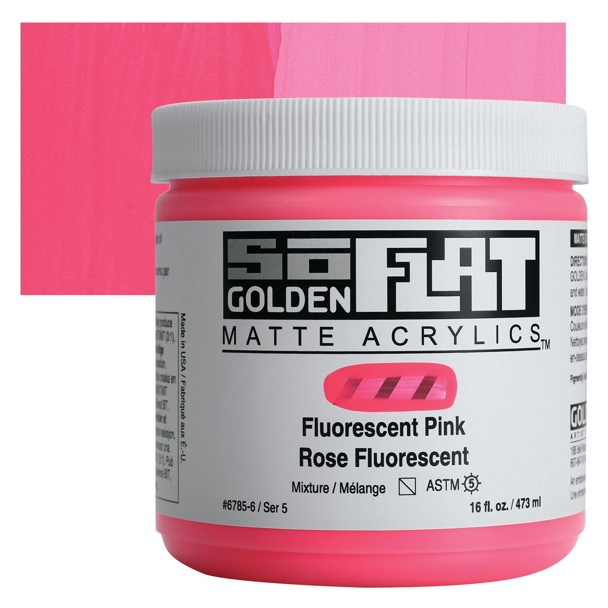Golden SoFlat Matte Acrylic Paint - Fluorescent Pink, 473 ml, Jar