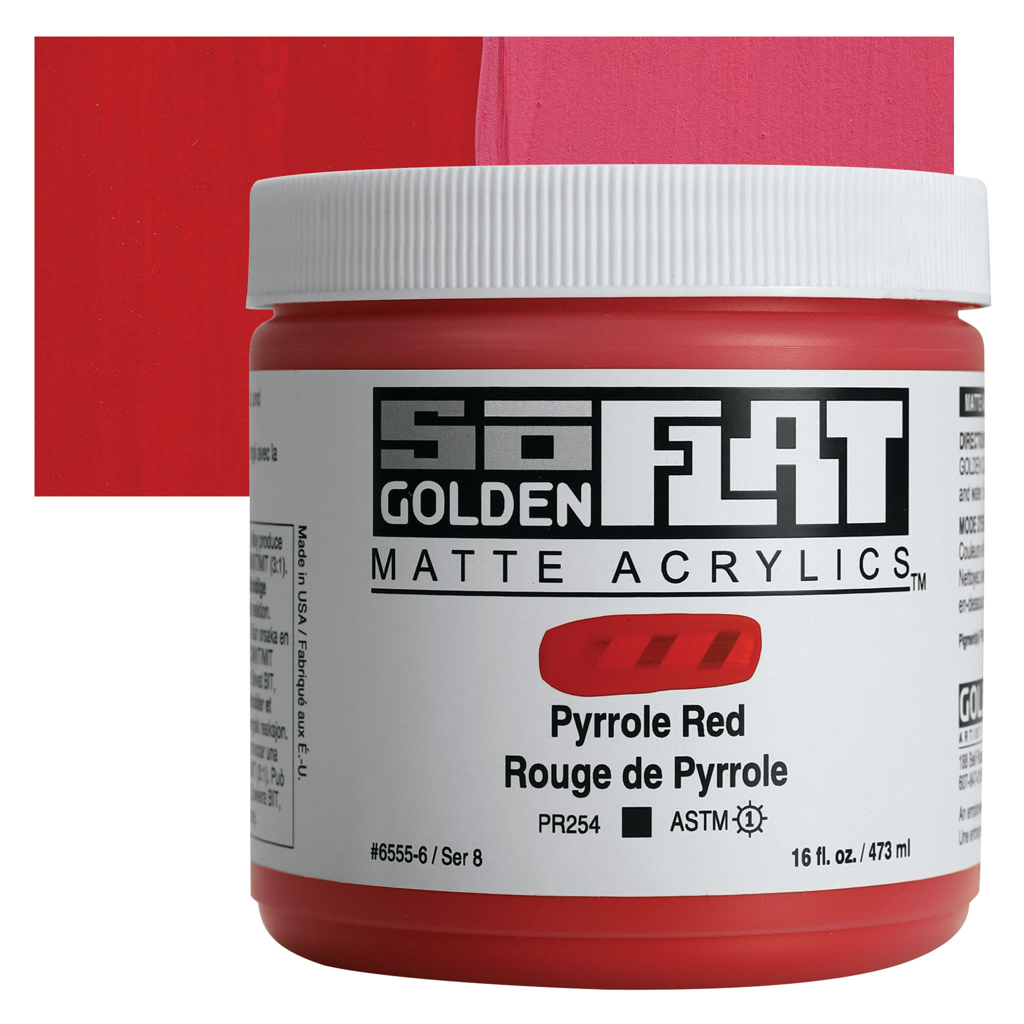 Golden SoFlat Matte Acrylic Paint - Pyrrole Red, 473 ml, Jar