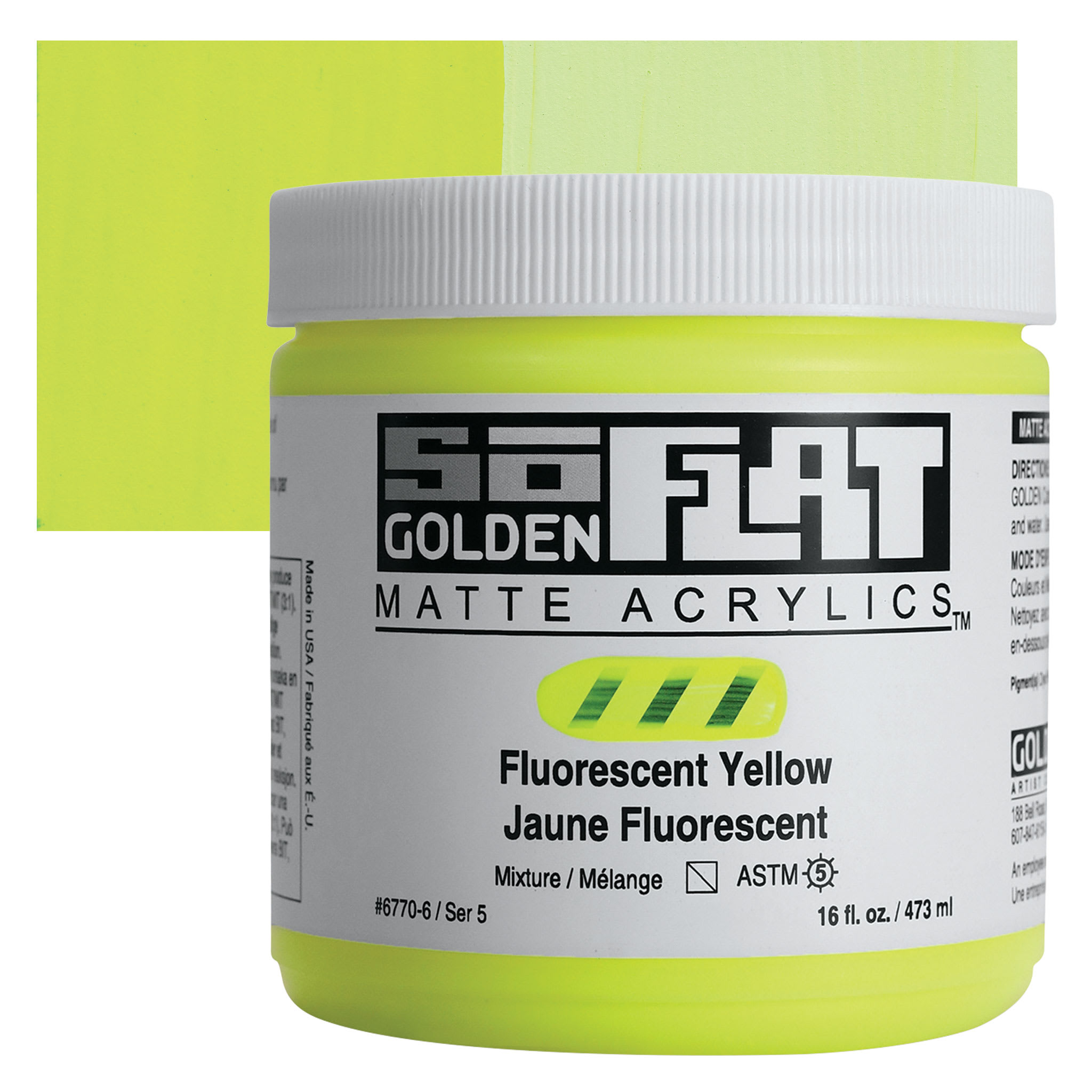 Golden SoFlat Matte Acrylic Paint - Fluorescent Yellow, 473 ml, Jar