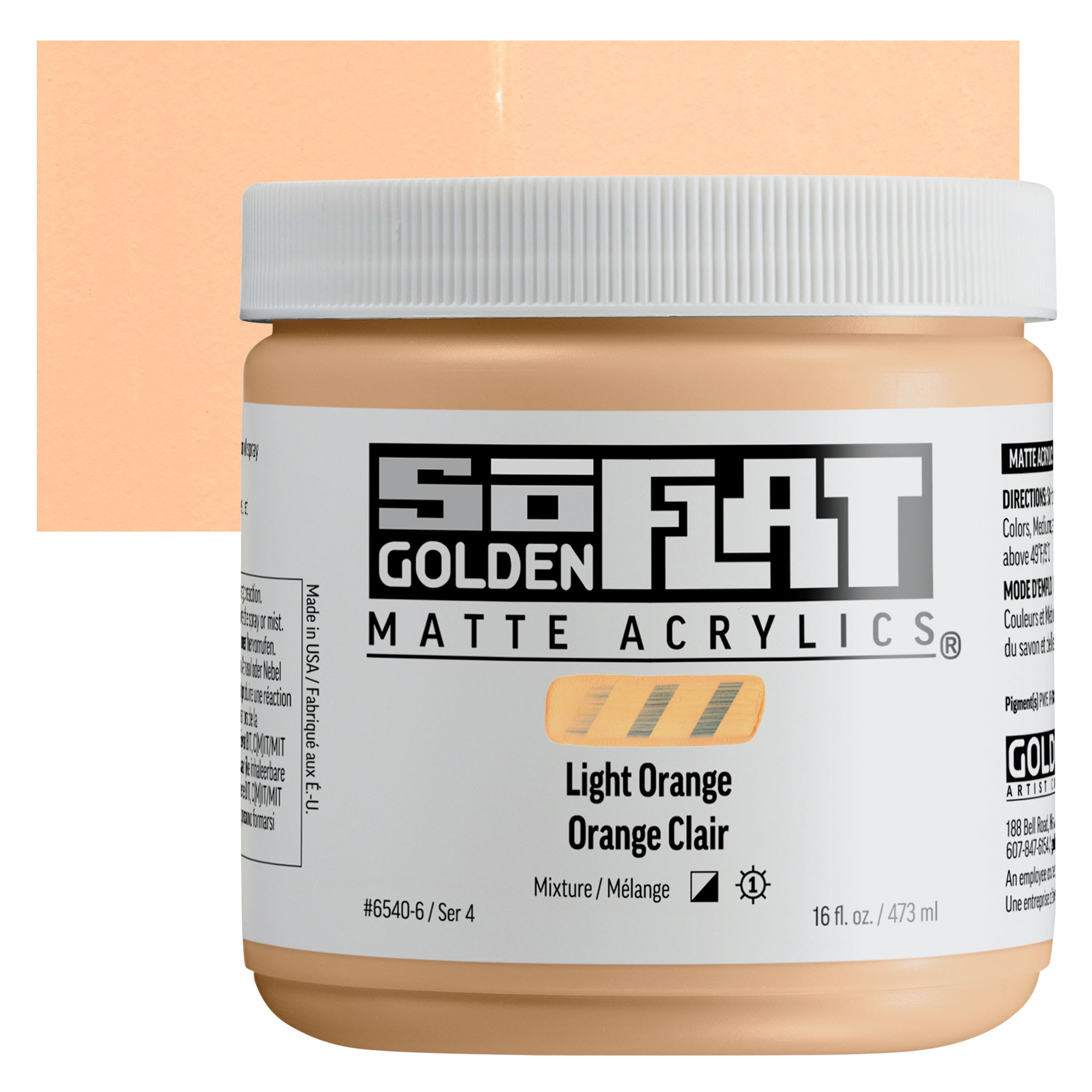 Golden SoFlat Matte Acrylic Paint - Light Orange, 473 ml, Jar