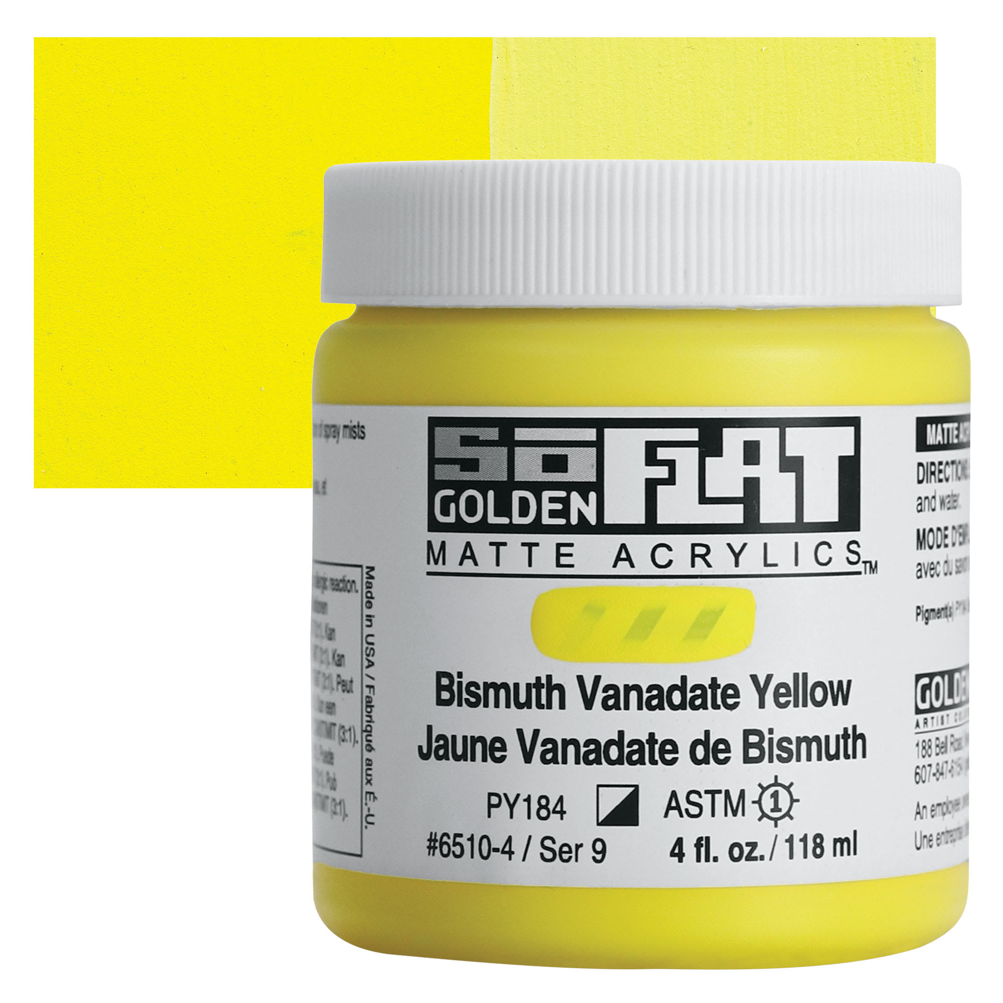 Golden SoFlat Matte Acrylic Paint - Bismuth Vanadate Yellow, 118 ml, Jar