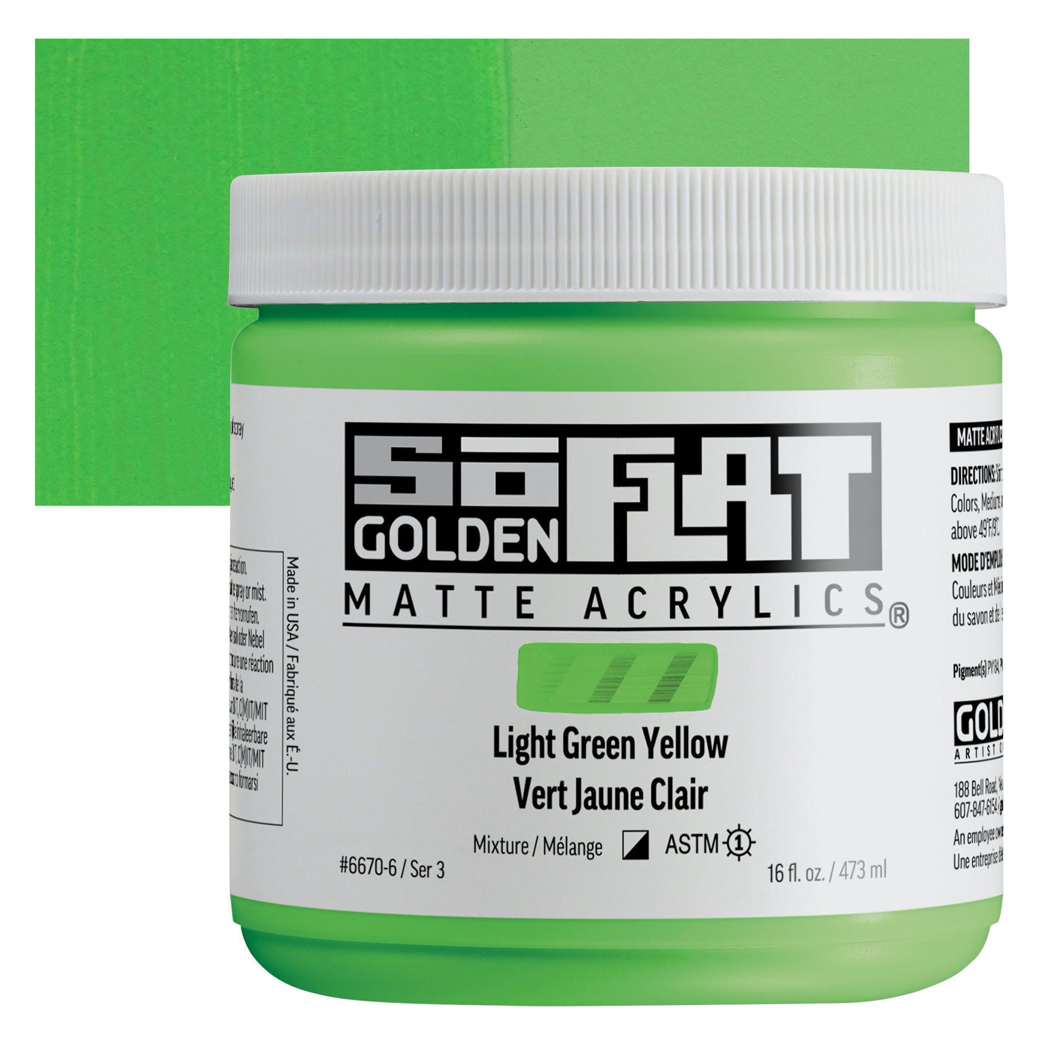 Golden SoFlat Matte Acrylic Paint - Light Green Yellow, 473 ml, Jar