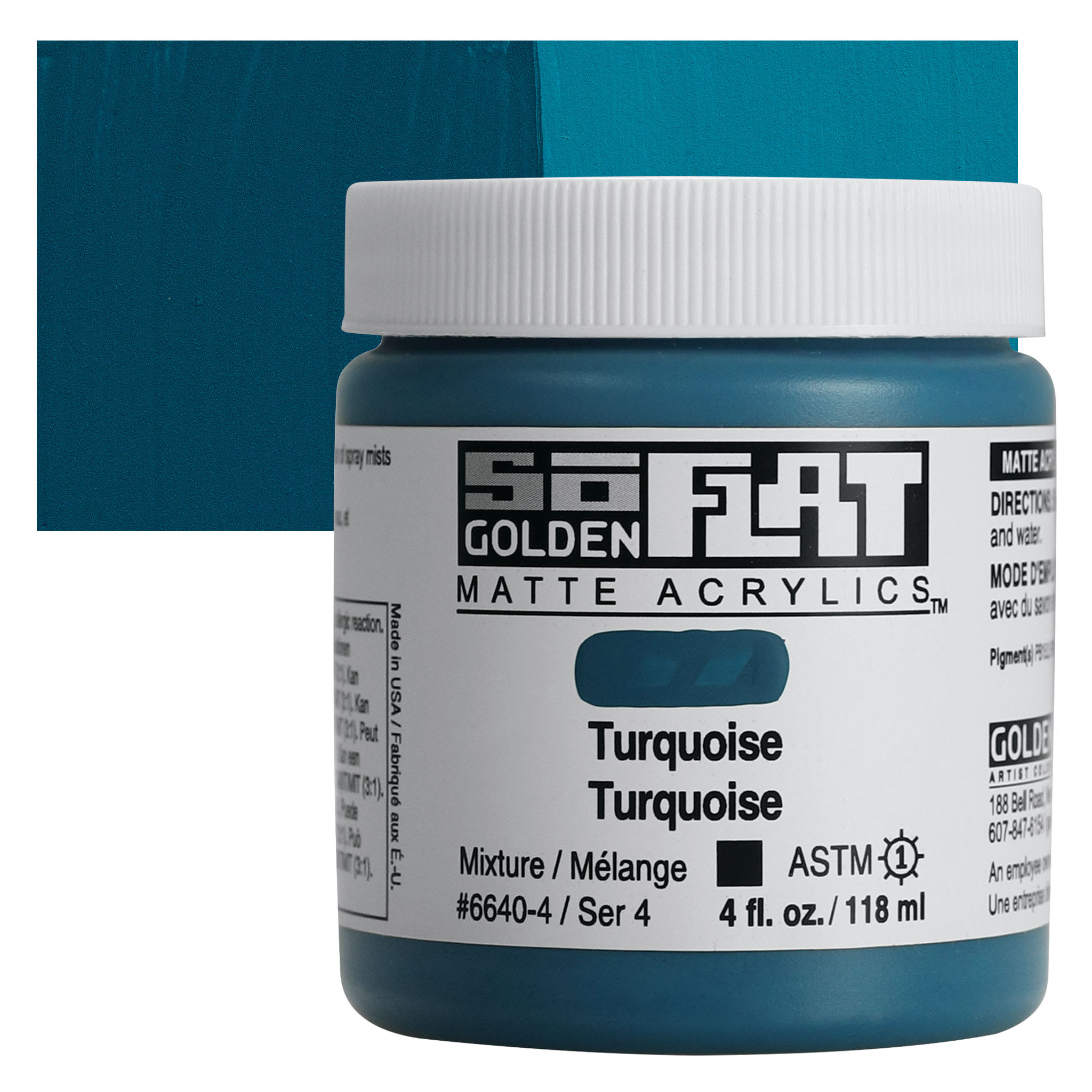 Golden SoFlat Matte Acrylic Paint - Turquoise, 118 ml, Jar