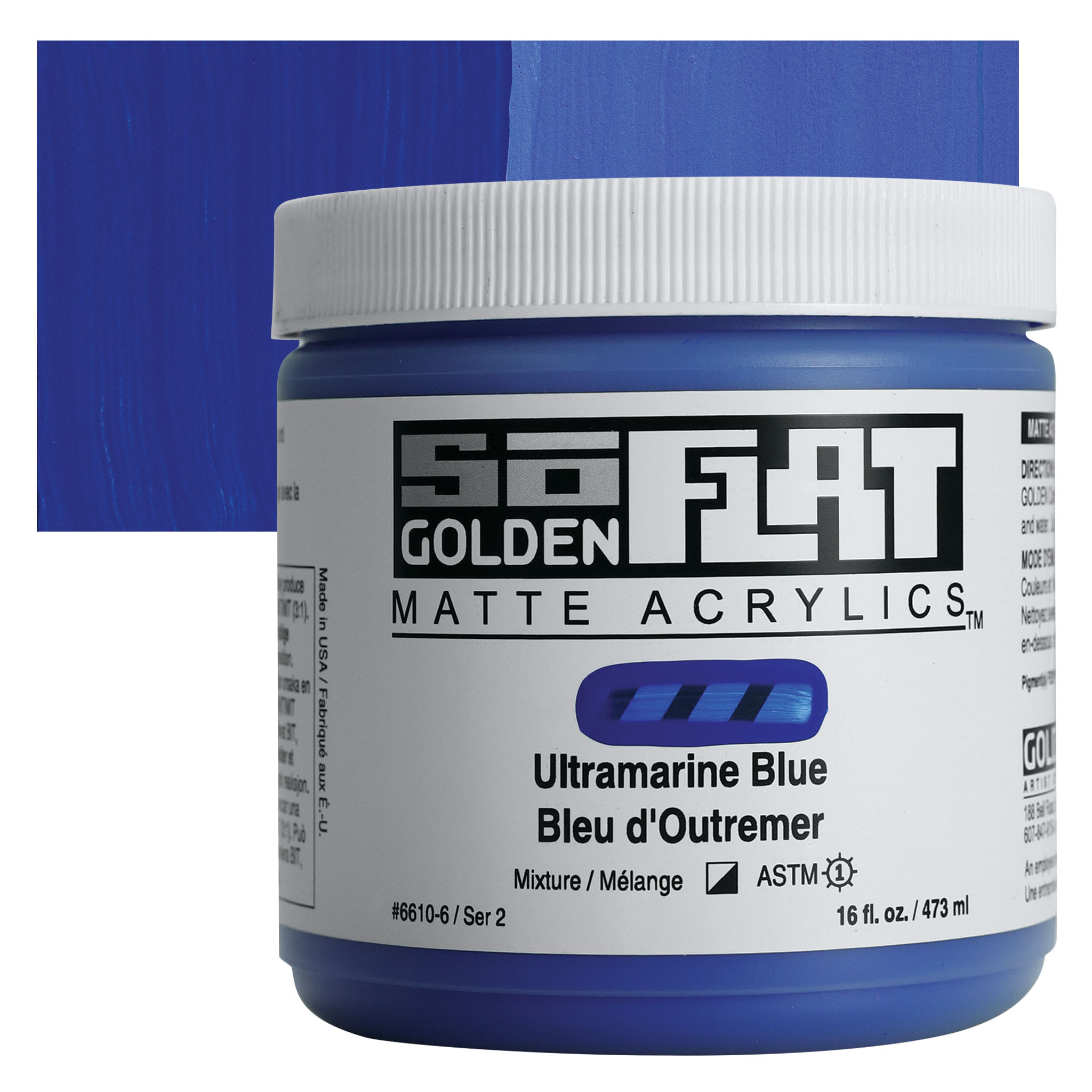 Golden SoFlat Matte Acrylic Paint - Ultramarine Blue, 473 ml, Jar