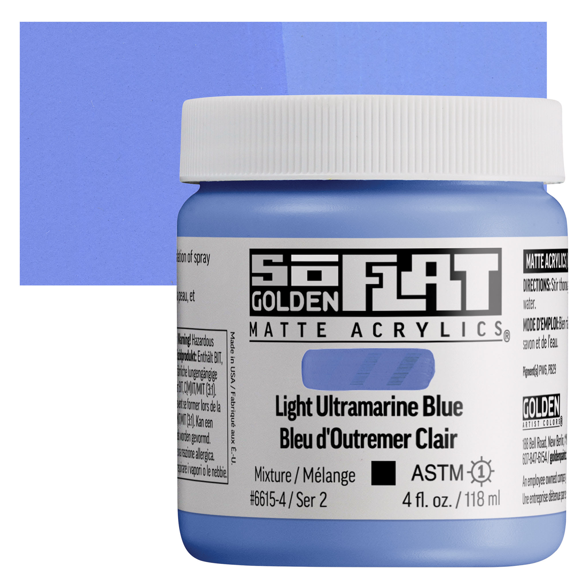 Golden SoFlat Matte Acrylic Paint - Light Ultramarine Blue, 118 ml, Jar