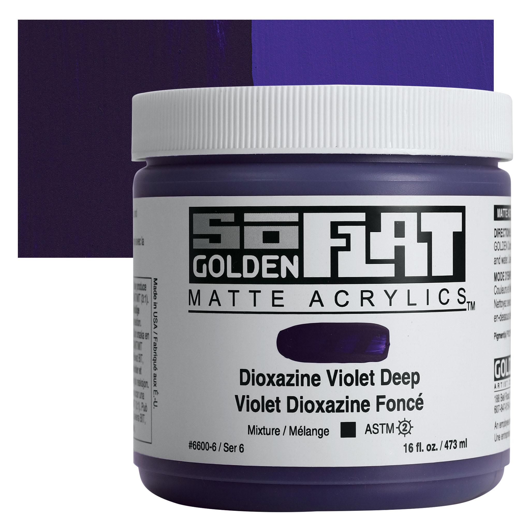 Golden SoFlat Matte Acrylic Paint - Dioxazine Violet Deep, 473 ml, Jar