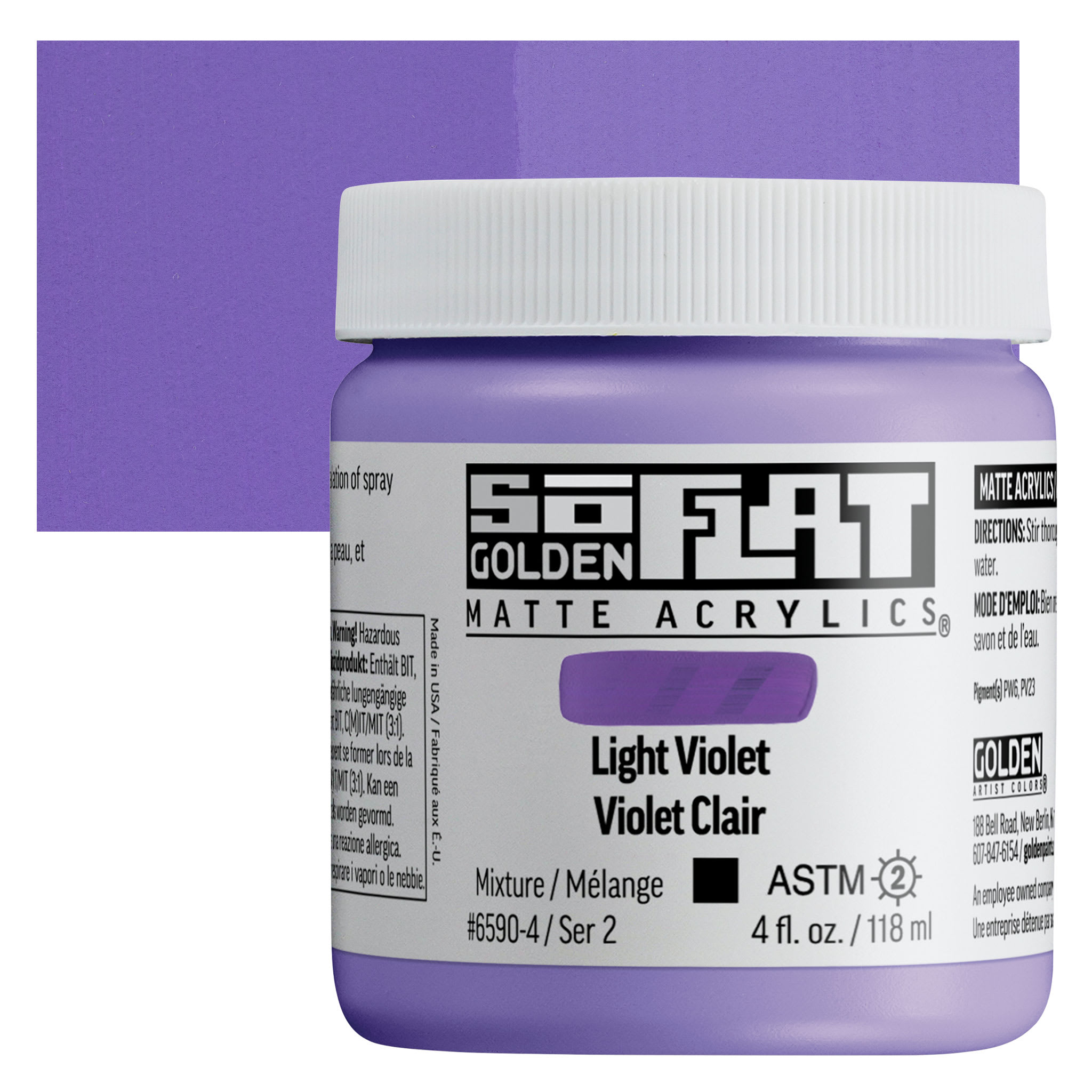 Golden SoFlat Matte Acrylic Paint - Light Violet, 118 ml, Jar