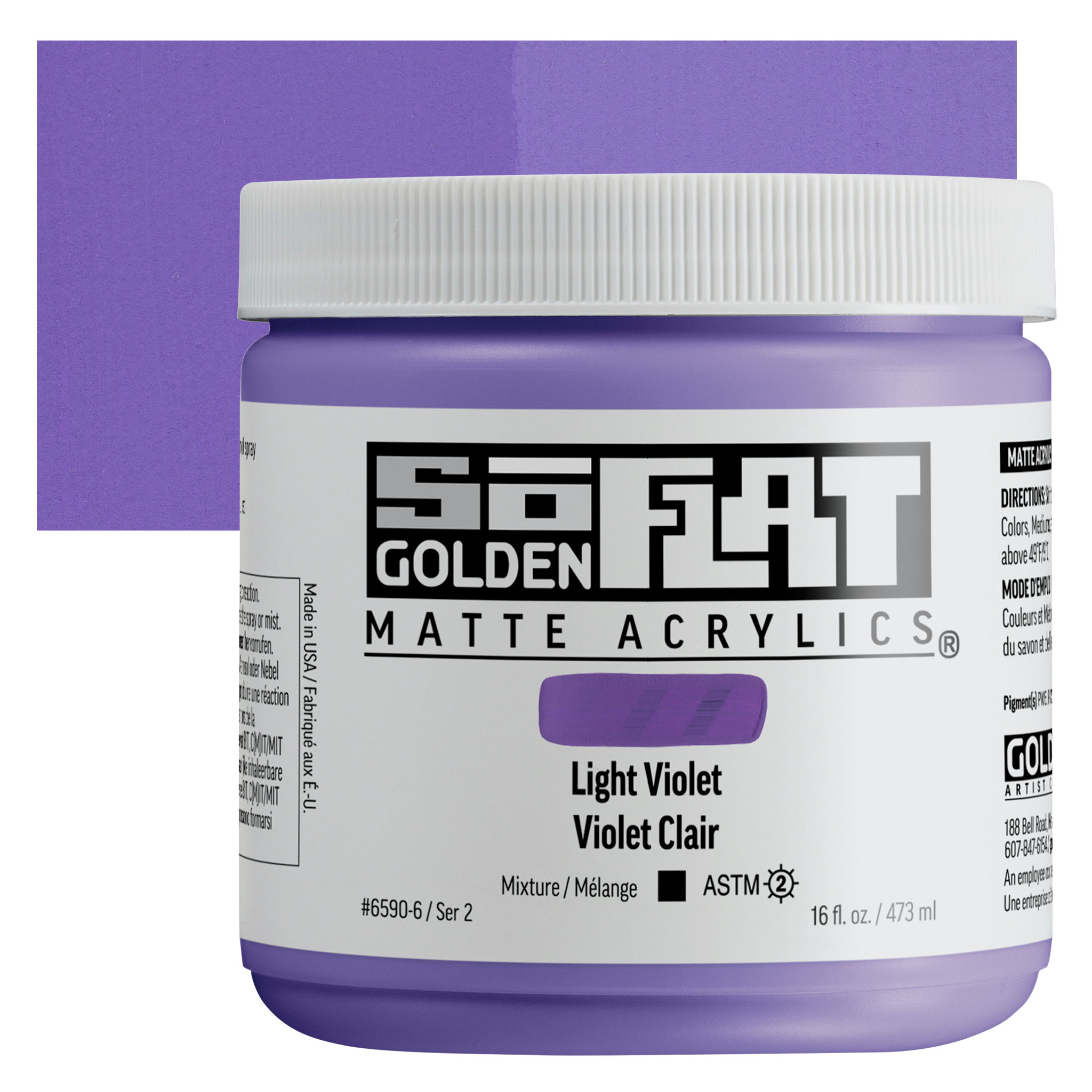 Golden SoFlat Matte Acrylic Paint - Light Violet, 473 ml, Jar