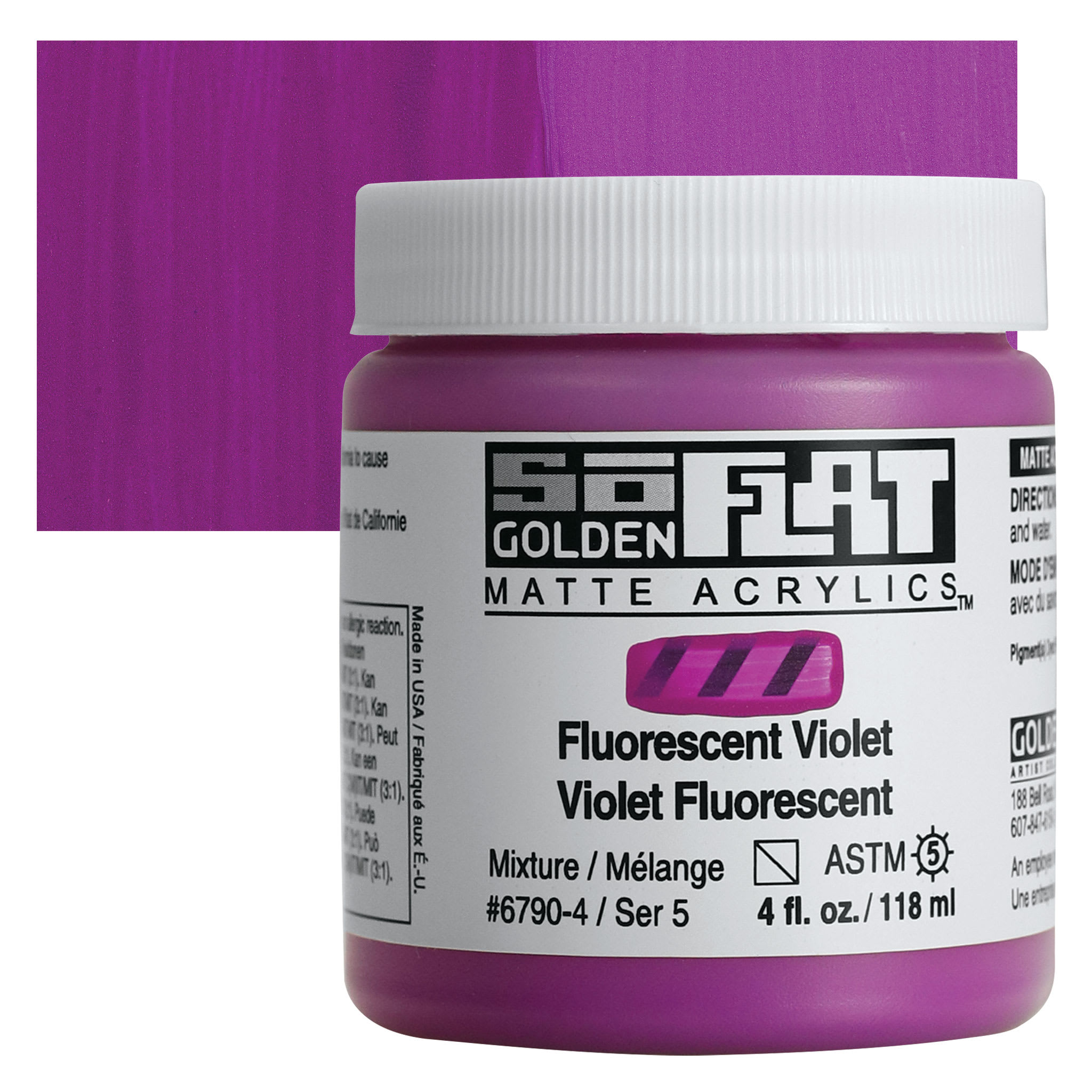 Golden SoFlat Matte Acrylic Paint - Fluorescent Violet, 118 ml, Jar