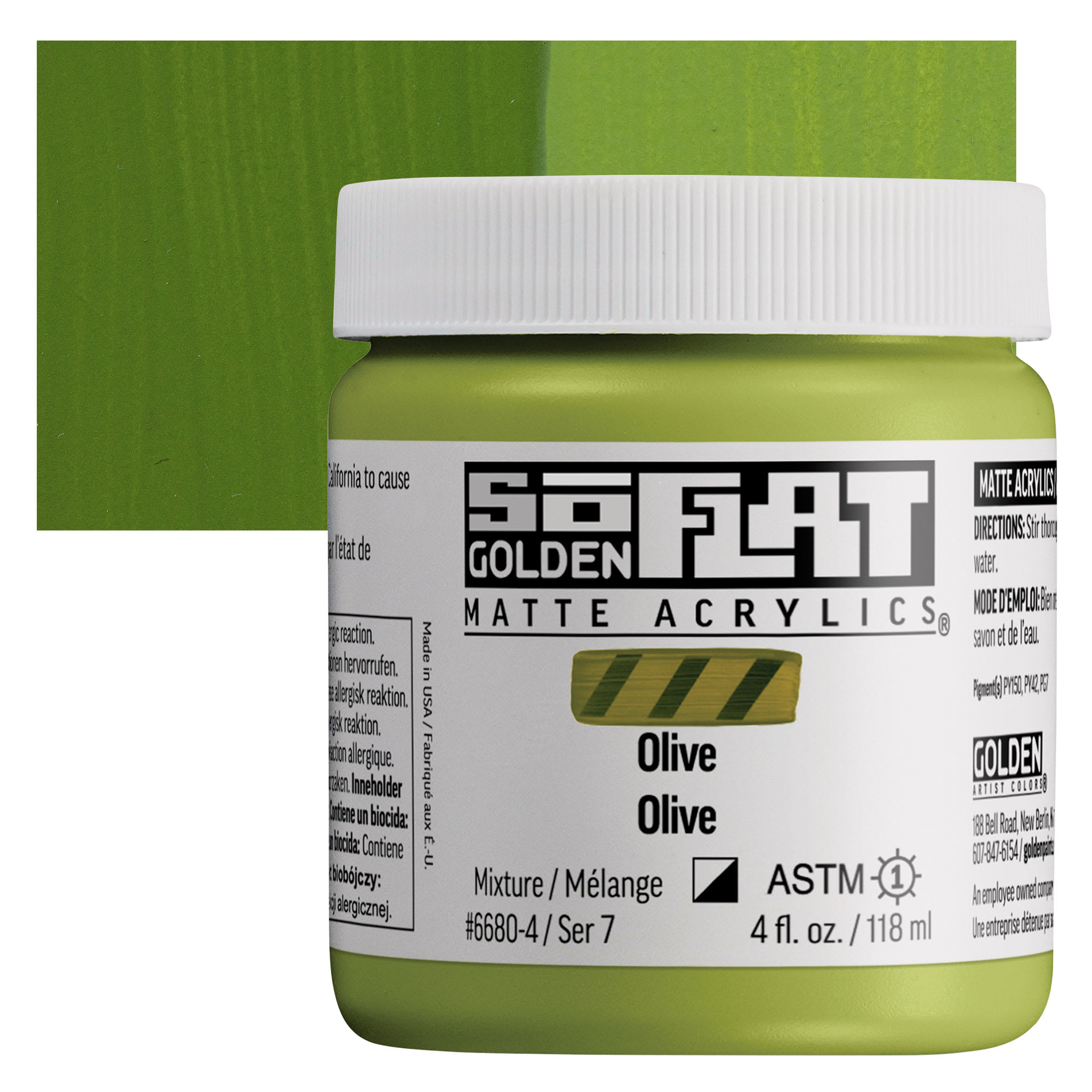 Golden SoFlat Matte Acrylic Paint - Olive, 118 ml, Jar