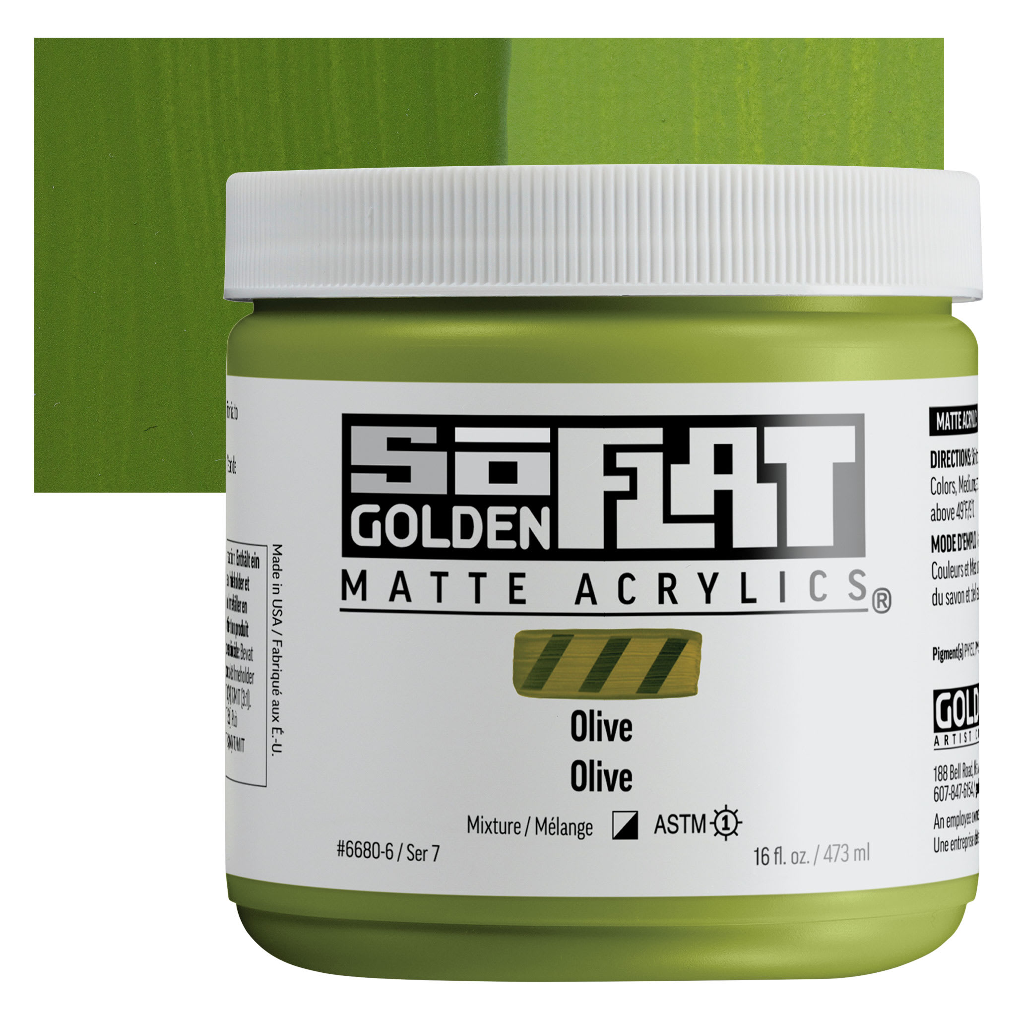 Golden SoFlat Matte Acrylic Paint - Olive, 473 ml, Jar