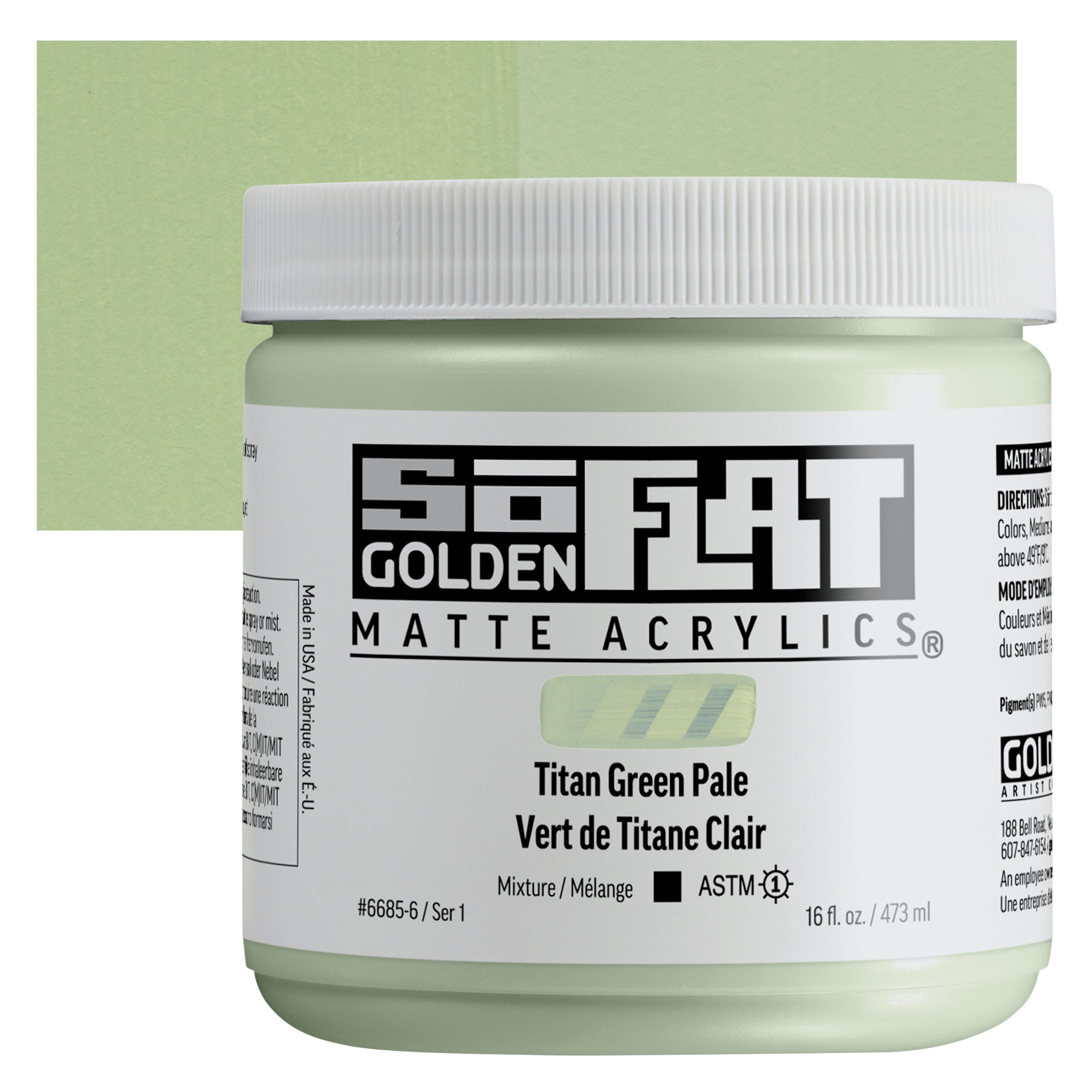 Golden SoFlat Matte Acrylic Paint - Titan Green Pale, 473 ml, Jar