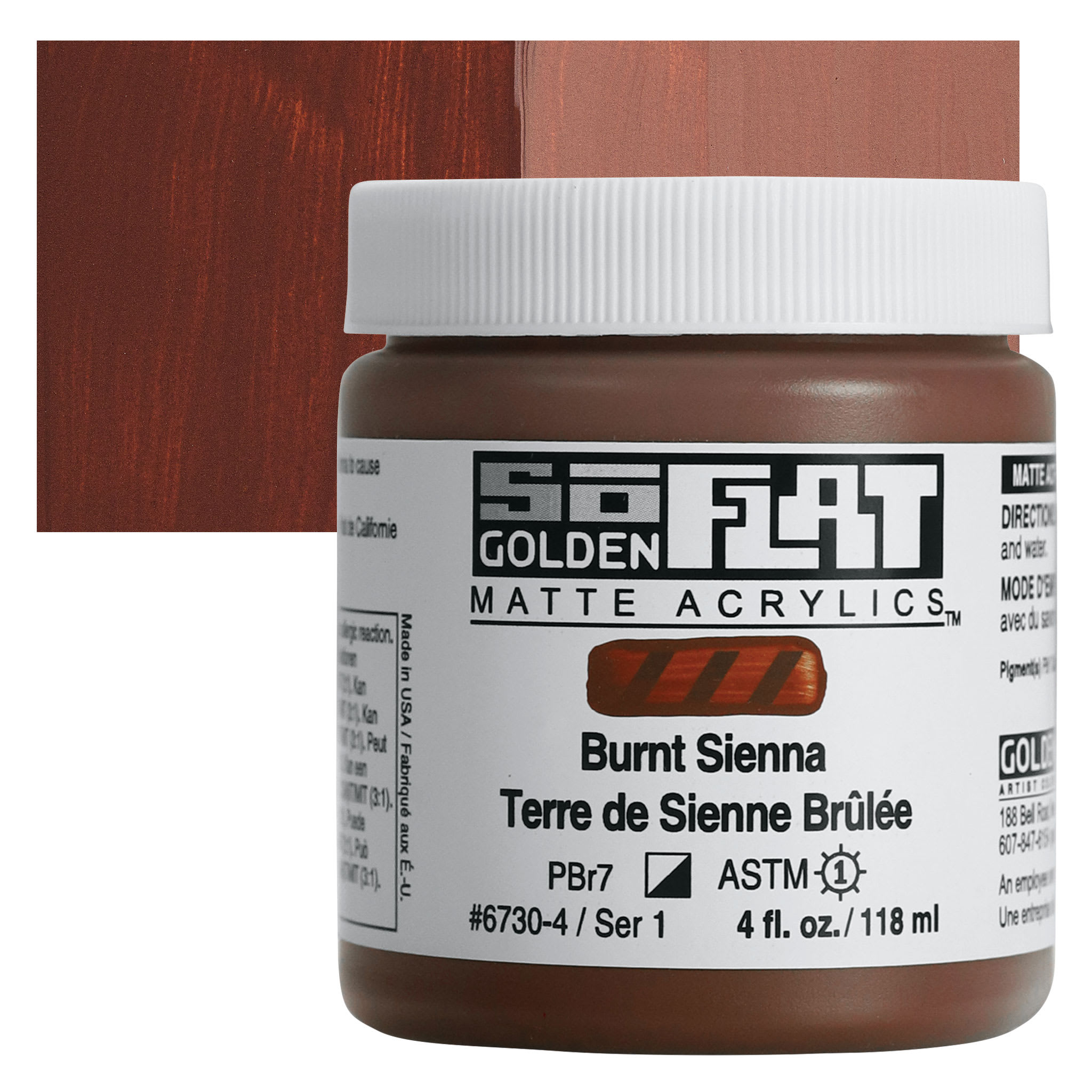 Golden SoFlat Matte Acrylic Paint - Burnt Sienna, 118 ml, Jar