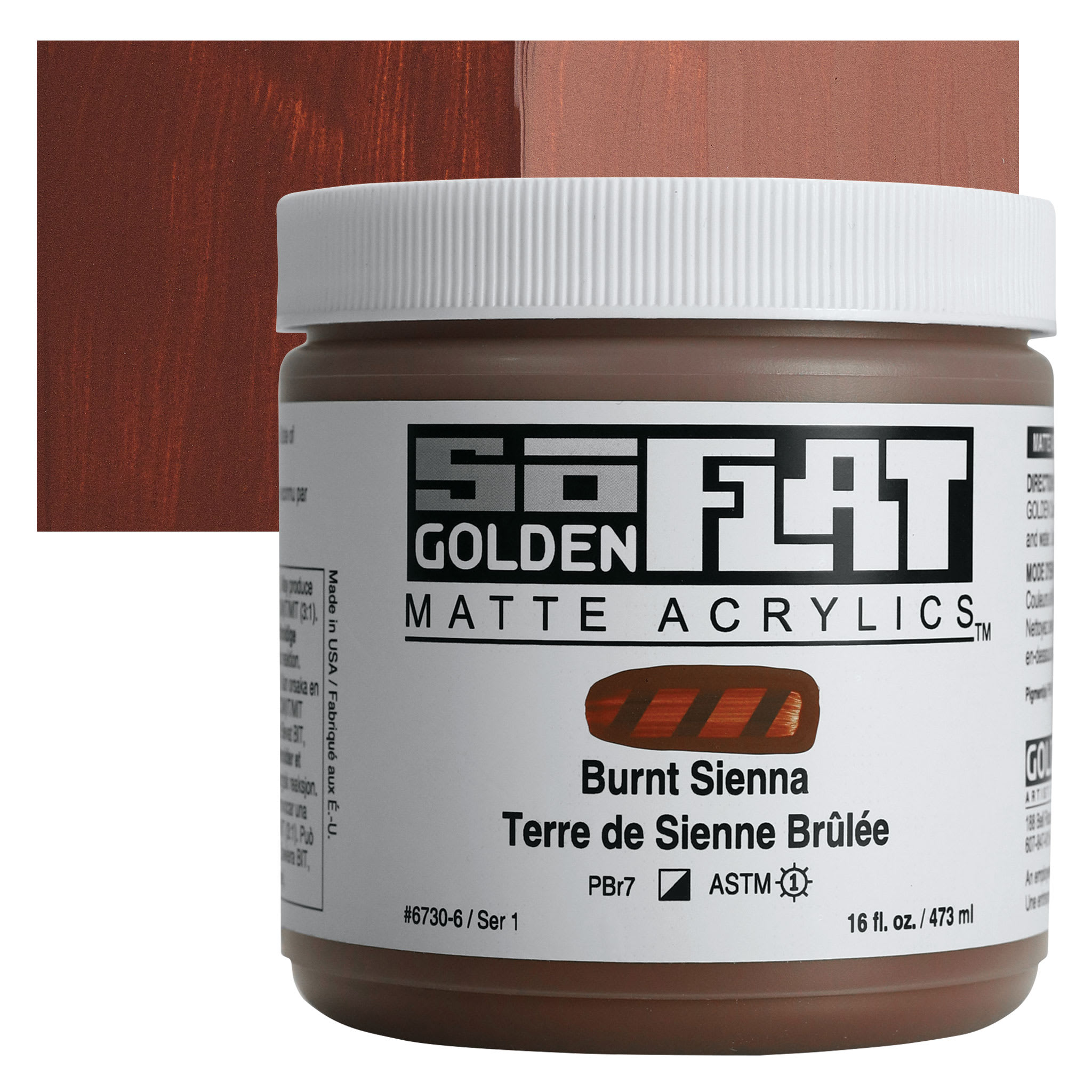 Golden SoFlat Matte Acrylic Paint - Burnt Sienna, 473 ml, Jar