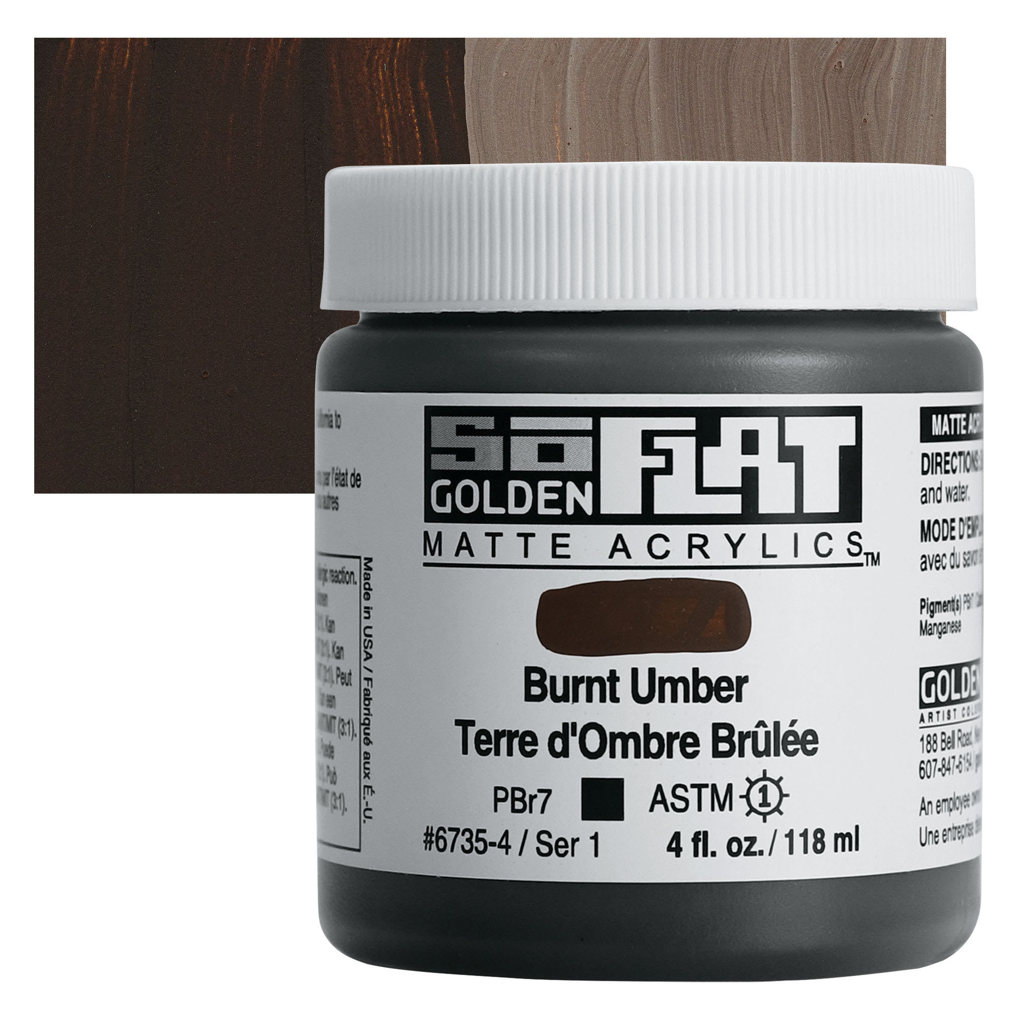 Golden SoFlat Matte Acrylic Paint - Burnt Umber, 118 ml, Jar