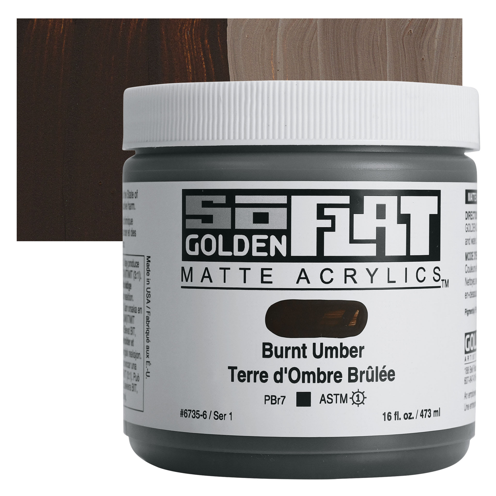 Golden SoFlat Matte Acrylic Paint - Burnt Umber, 473 ml, Jar