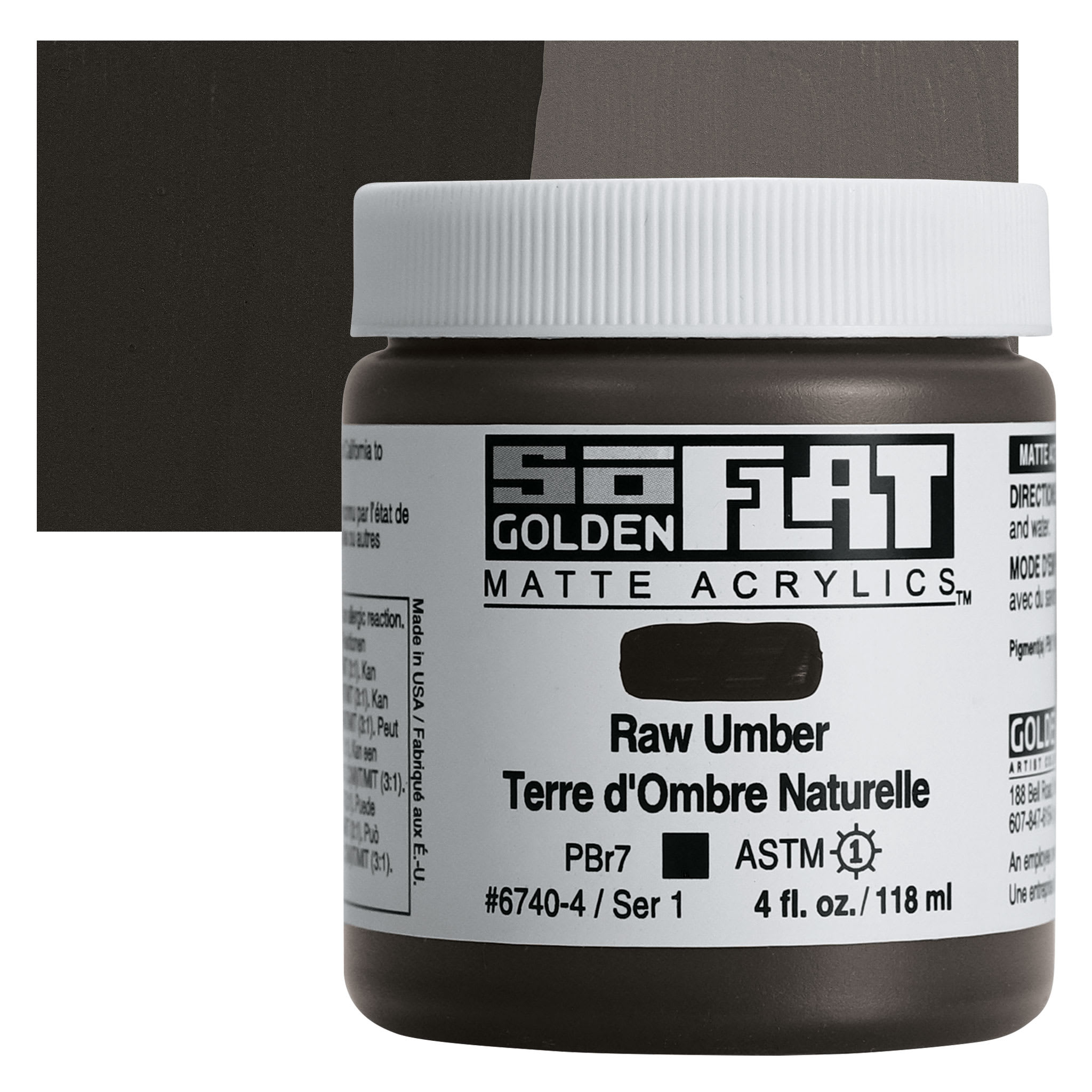 Golden SoFlat Matte Acrylic Paint - Raw Umber, 118 ml, Jar