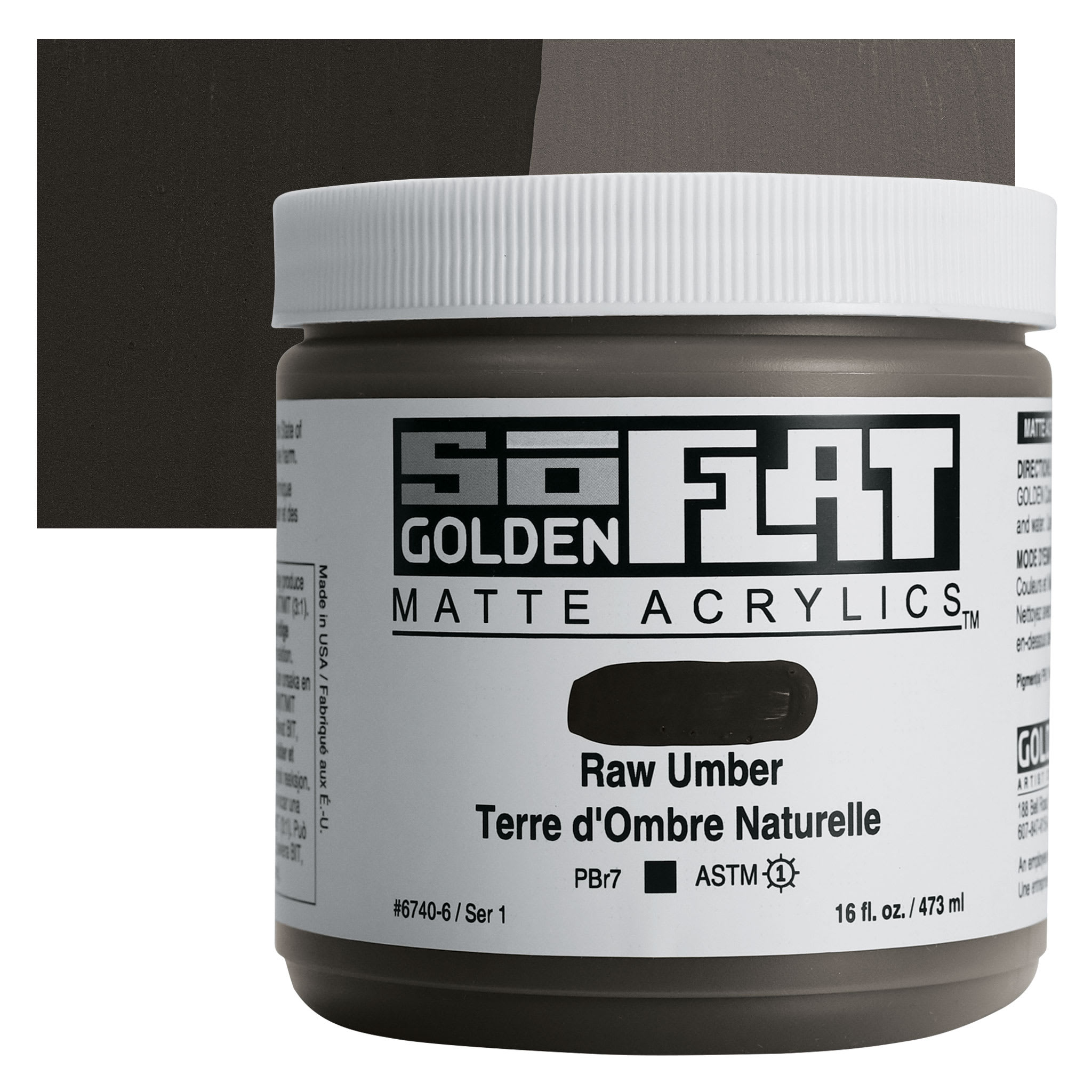 Golden SoFlat Matte Acrylic Paint - Raw Umber, 473 ml, Jar