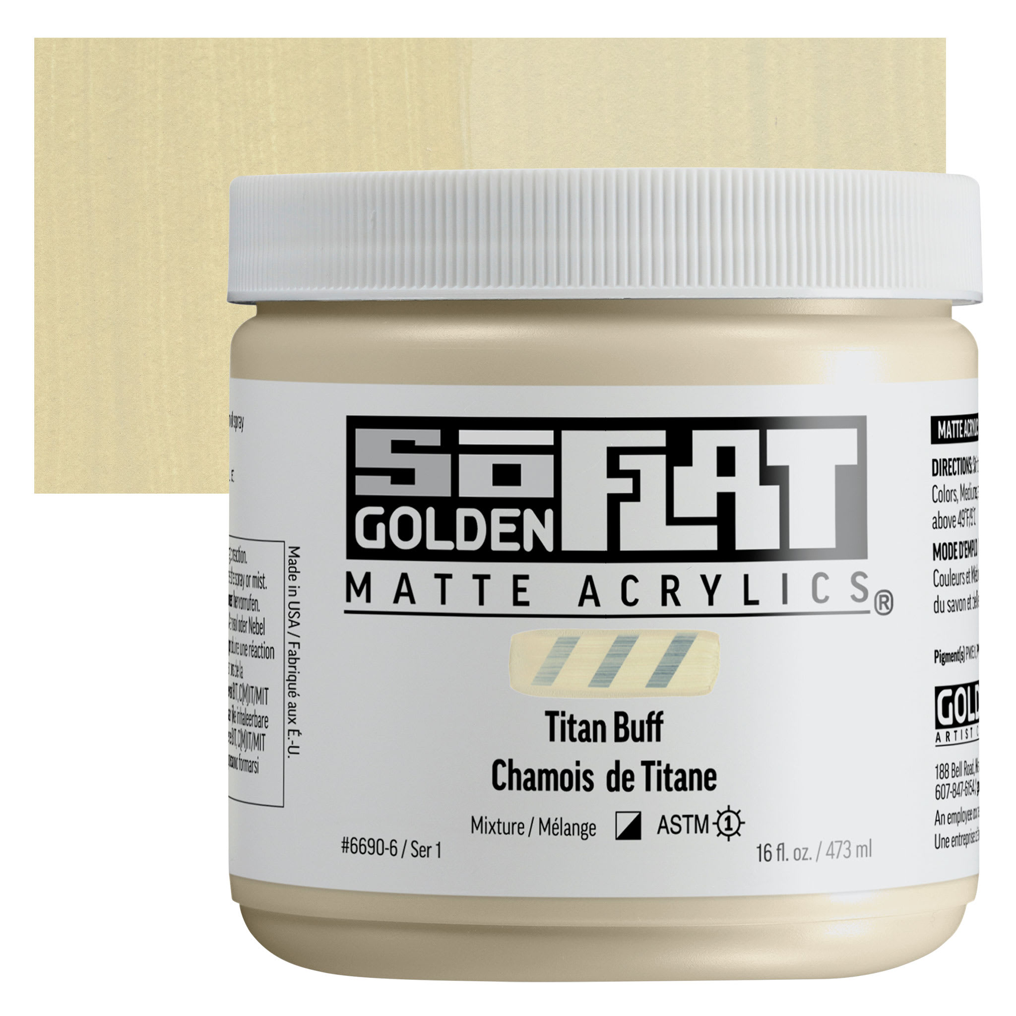 Golden SoFlat Matte Acrylic Paint - Titan Buff, 473 ml, Jar