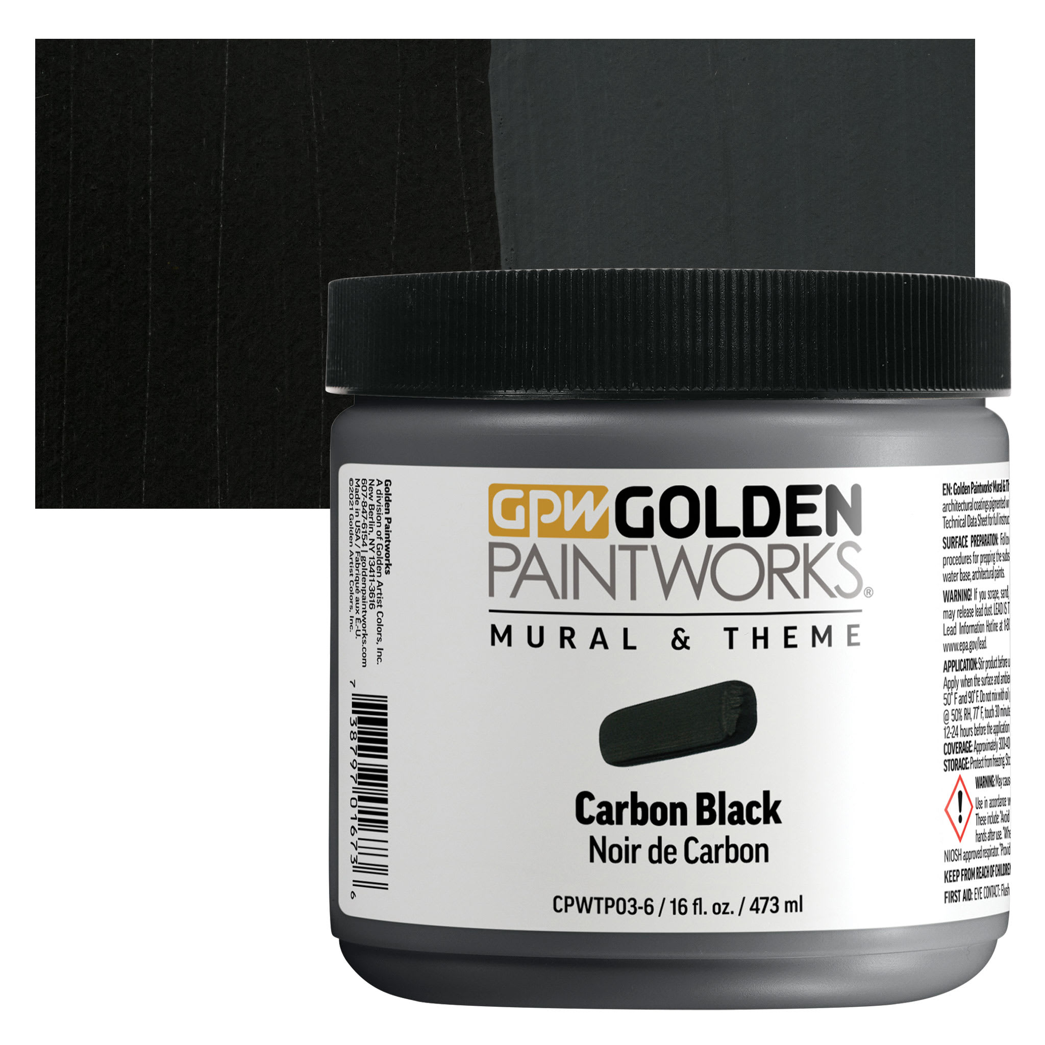 Golden Paintworks Mural and Theme Acrylic Paint - Carbon Black, 16 oz, Jar