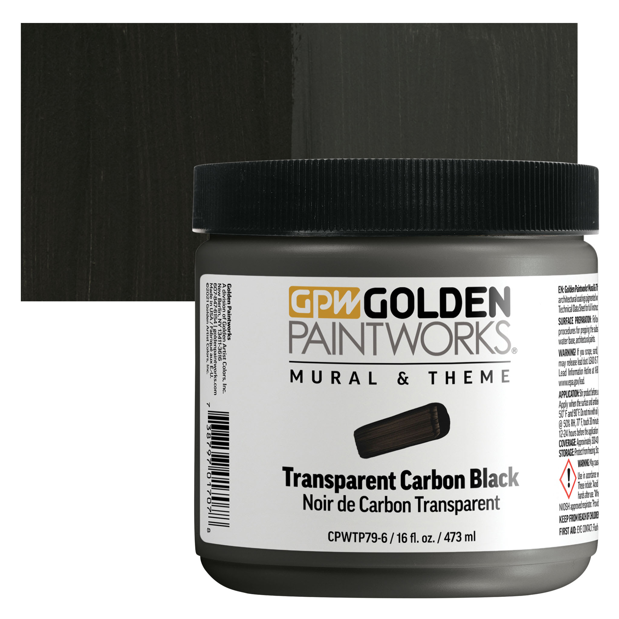 Golden Paintworks Mural and Theme Acrylic Paint - Transparent Carbon Black, 16 oz, Jar