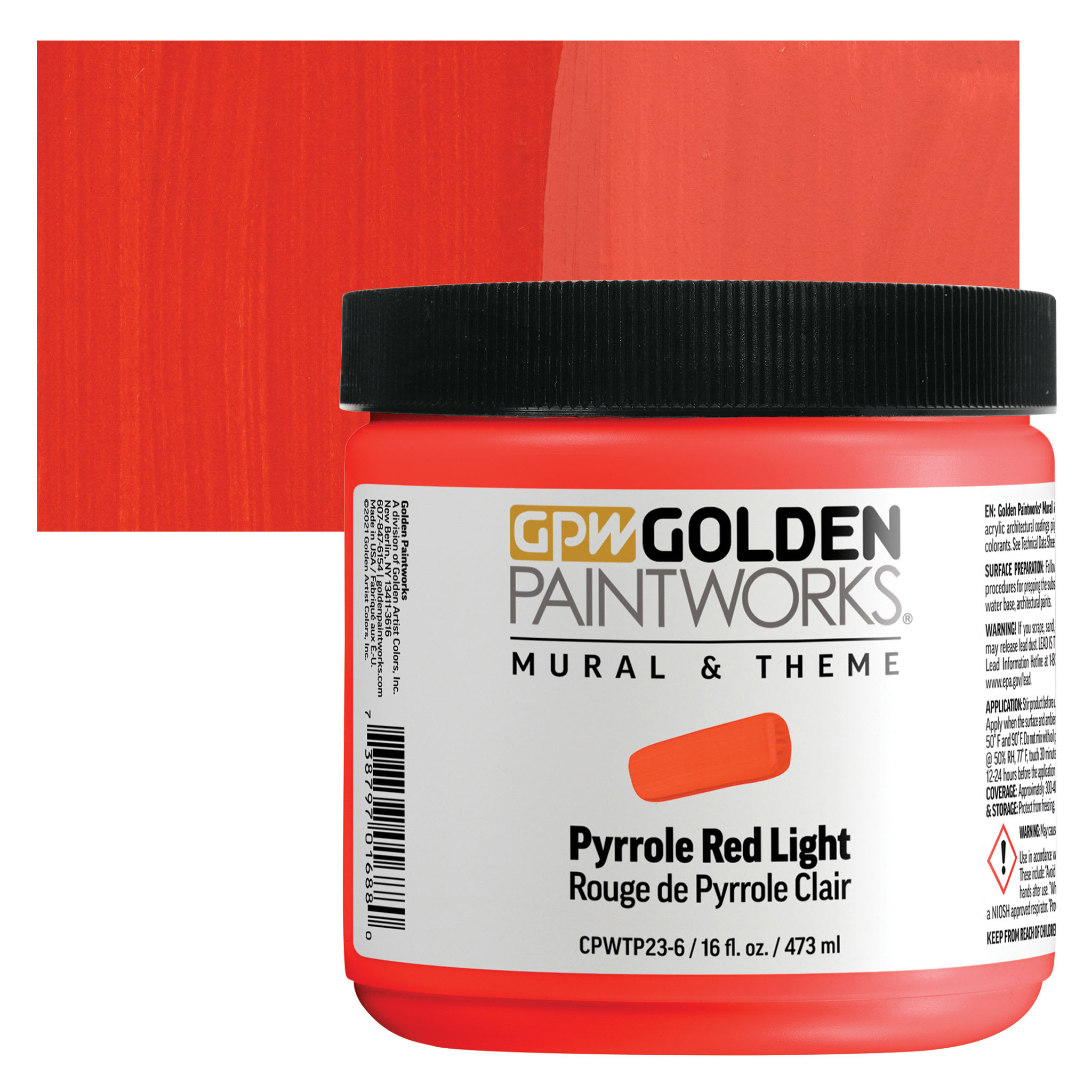 Golden Paintworks Mural and Theme Acrylic Paint - Pyrrole Red Light, 16 oz, Jar
