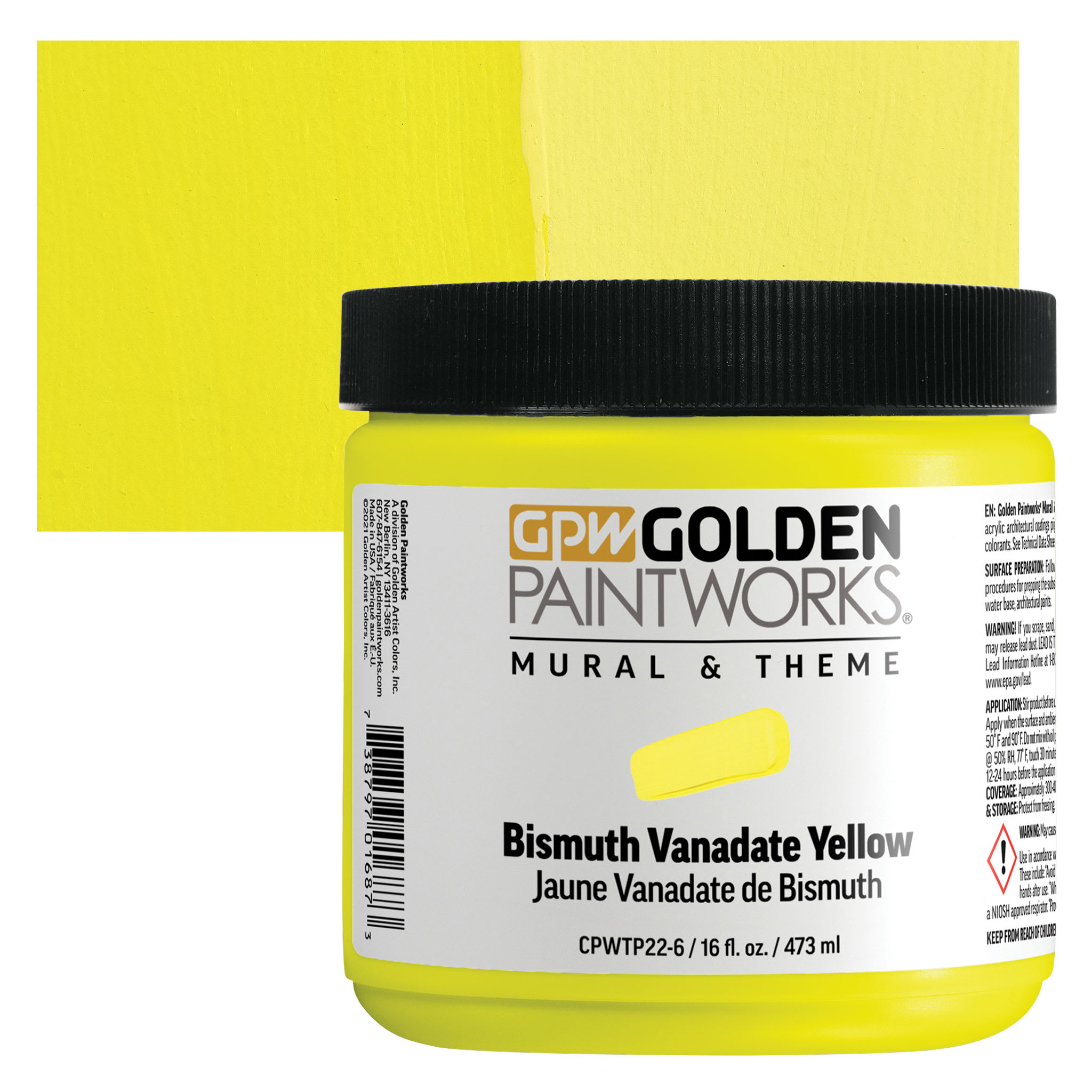 Golden Paintworks Mural and Theme Acrylic Paint - Bismuth Vanadate Yellow, 16 oz, Jar
