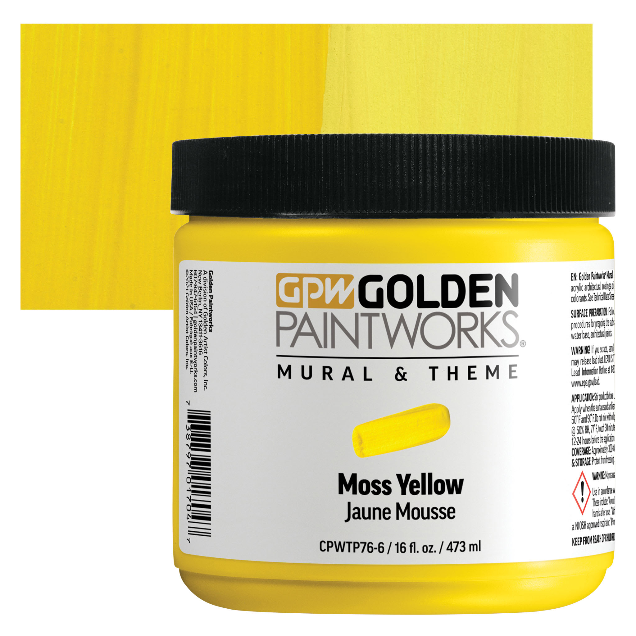 Golden Paintworks Mural and Theme Acrylic Paint - Moss Yellow, 16 oz, Jar
