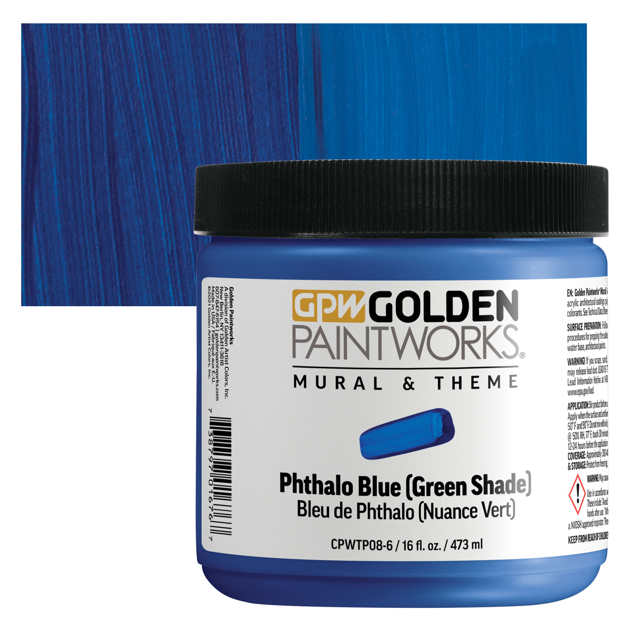 Golden Paintworks Mural and Theme Acrylic Paint - Phthalo Blue (Green Shade), 16 oz, Jar
