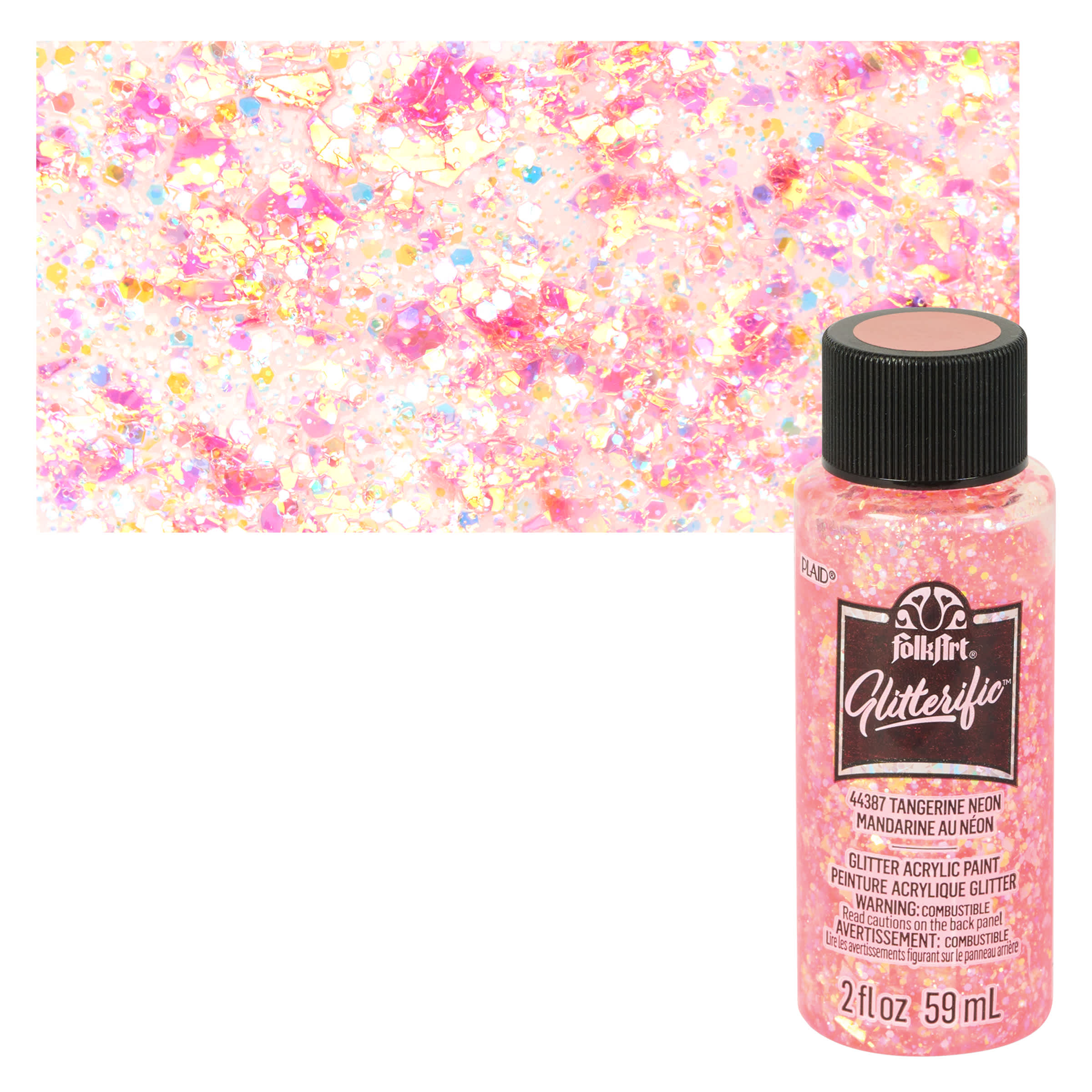 FolkArt Glitterific Acrylic Paint - Neon Tangerine, 2 oz
