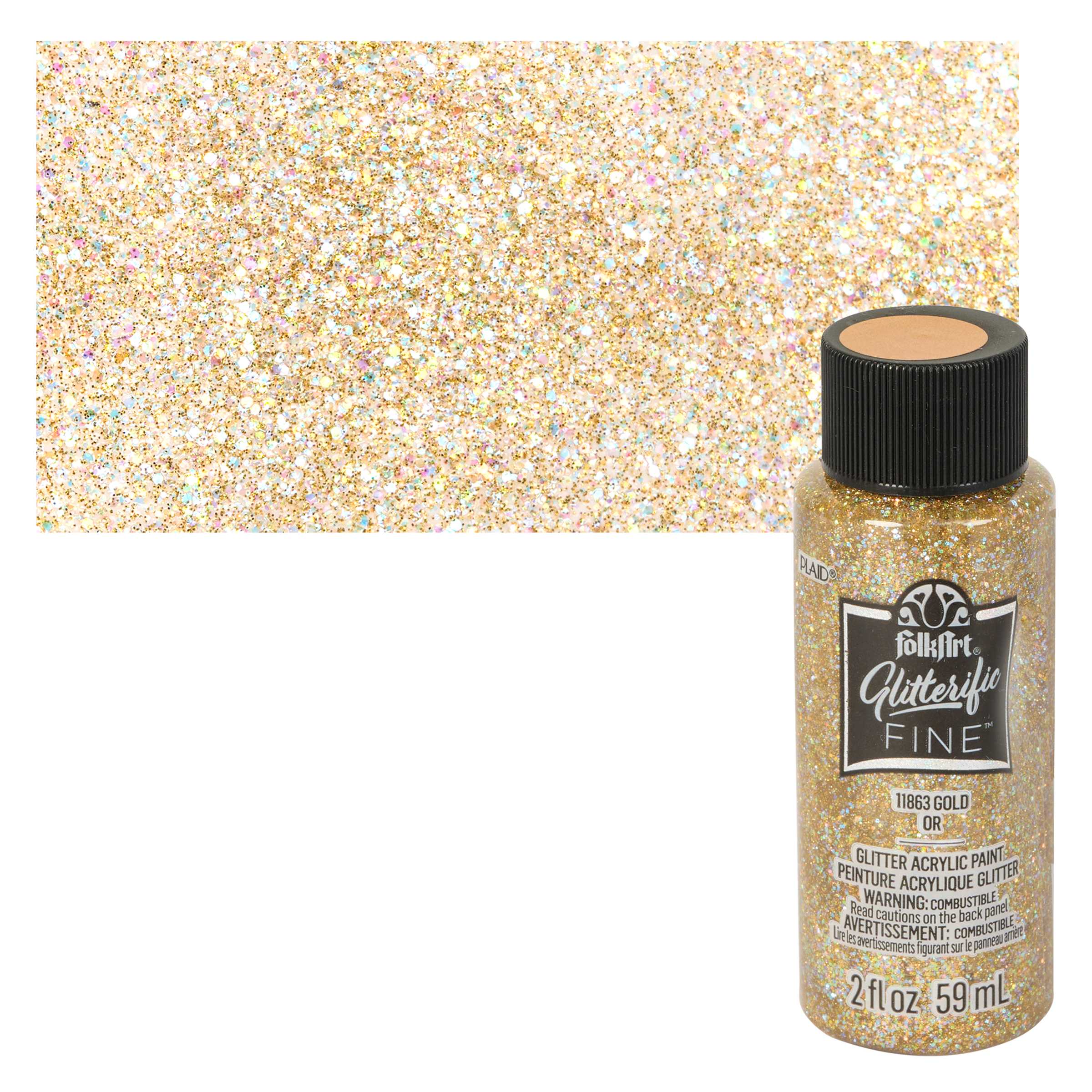 12 Pack: FolkArt® Glitterific Fine™ Glitter Acrylic Paint By Folk Art in 11863 Gold | 2 fl oz