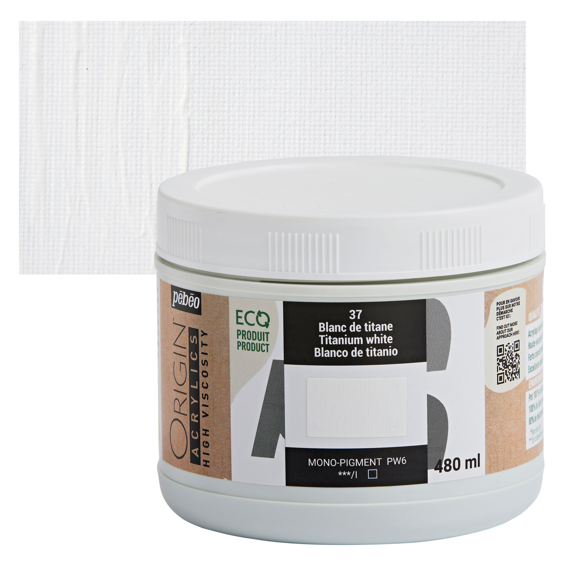 Pebeo Origin Acrylic Paint - Titanium White, 480 ml