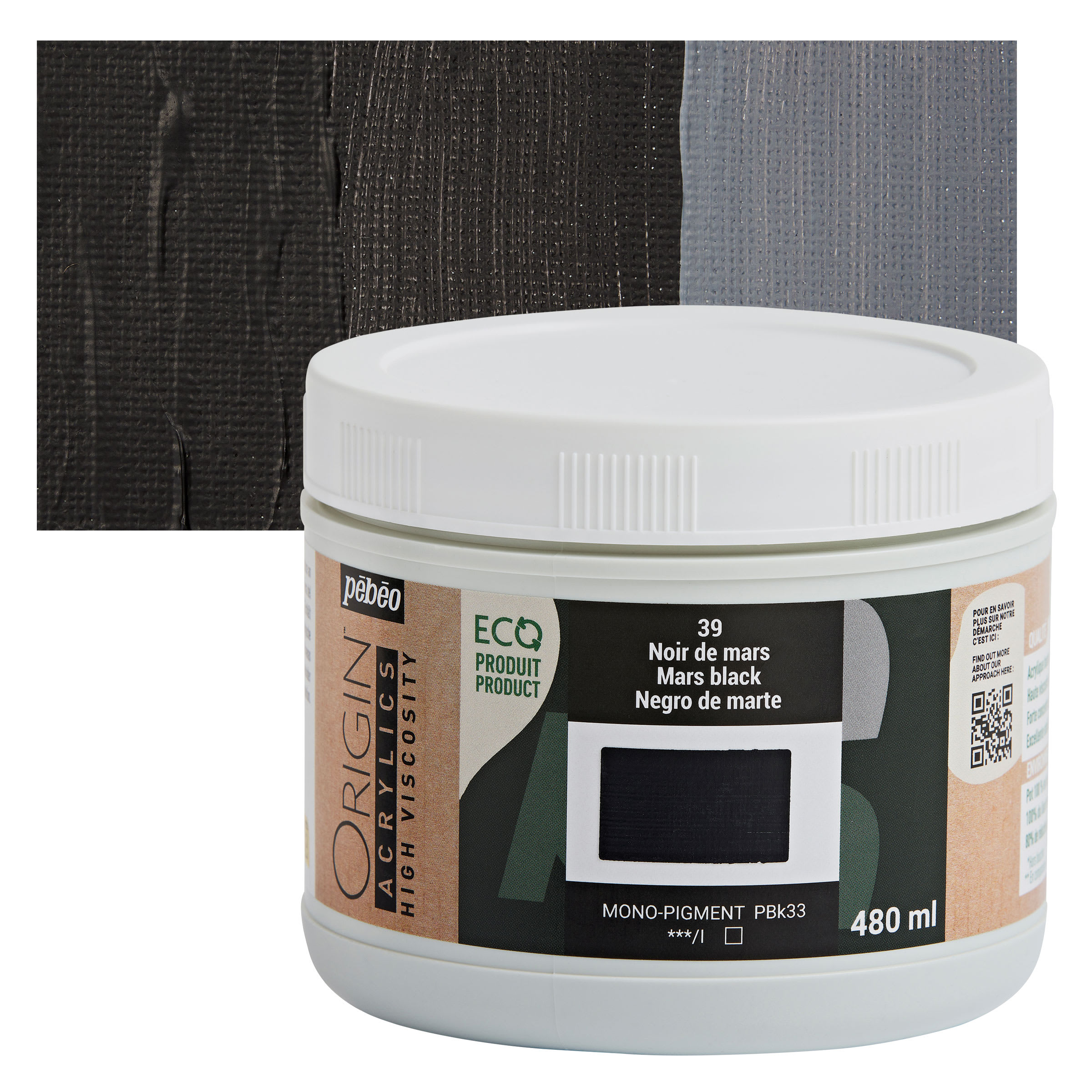 Pebeo Origin Acrylic Paint - Mars Black, 480 ml