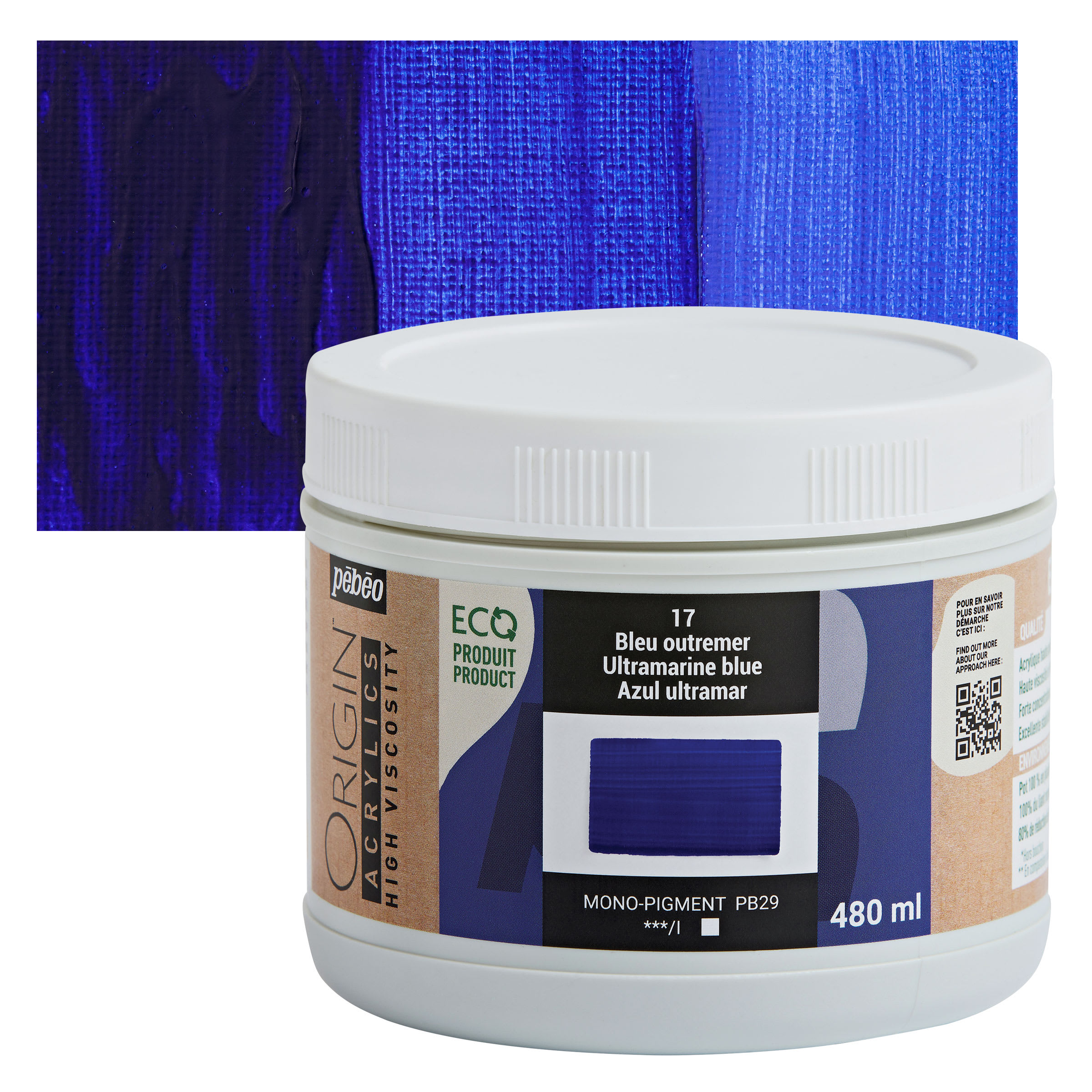 Pebeo Origin Acrylic Paint - Ultramarine Blue, 480 ml