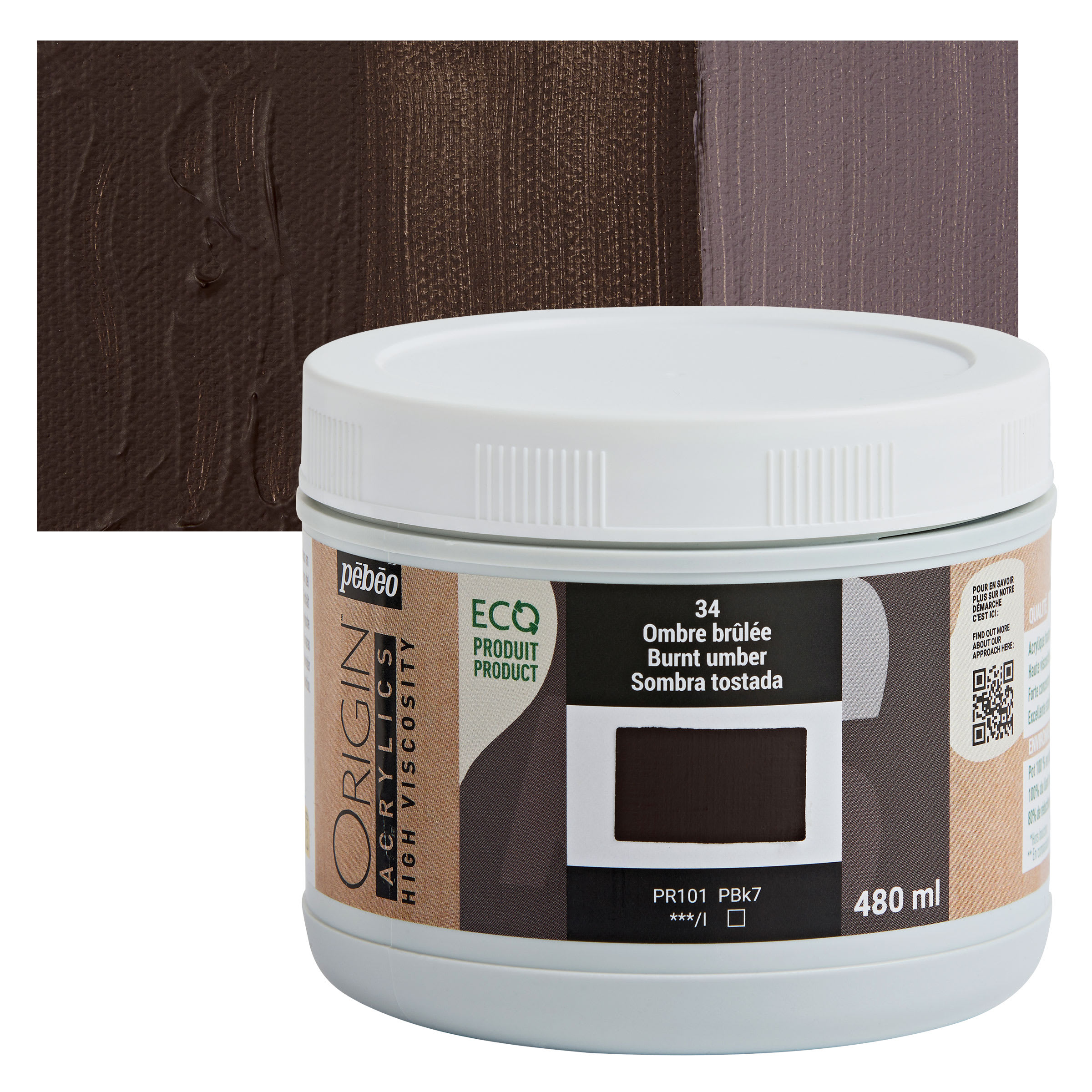Pebeo Origin Acrylic Paint - Burnt Umber, 480 ml