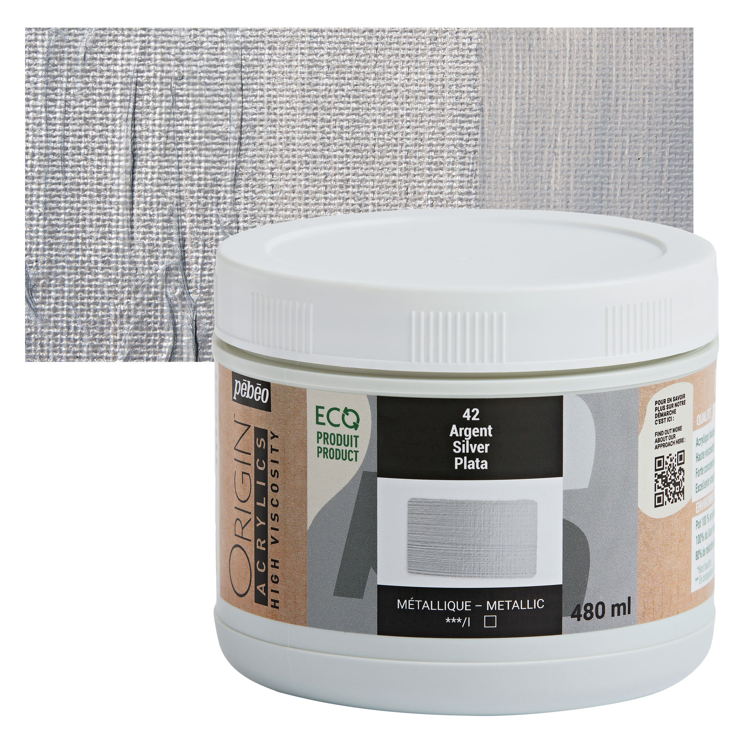 Pebeo Origin Acrylic Paint - Silver, 480 ml