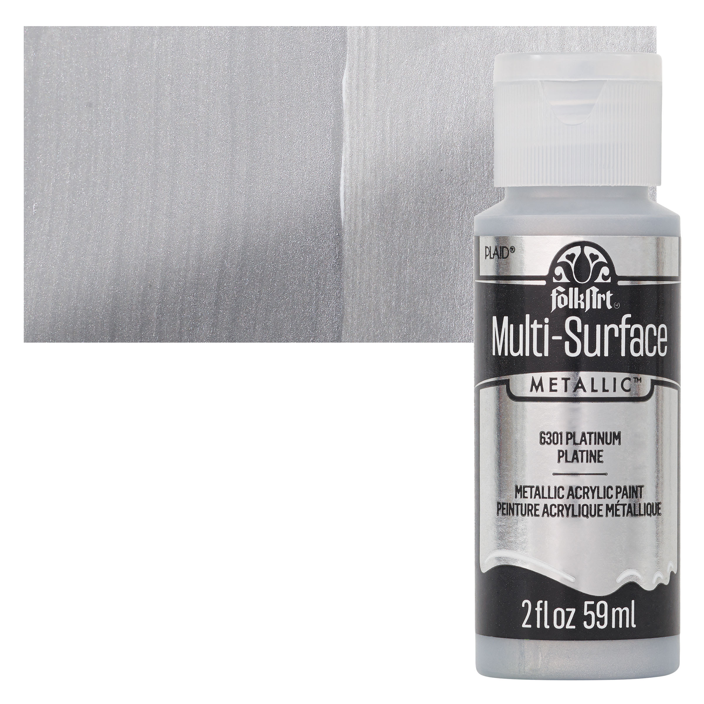 FolkArt Multi-Surface Metallic Acrylic Paint - Platinum, 59 ml