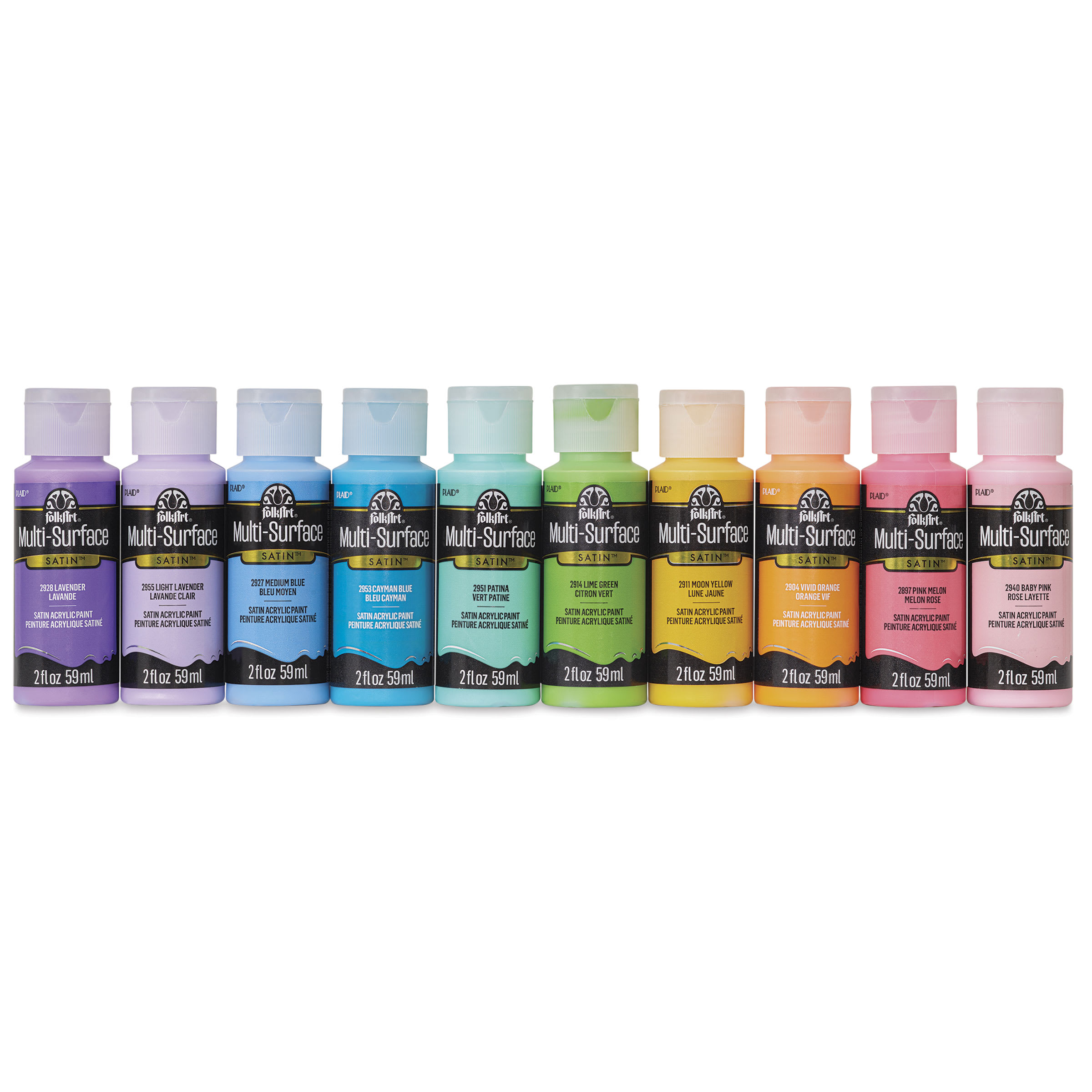 FolkArt Multi-Surface Acrylic Paints - Set of 10, Bright Colors, 59 ml Bottles